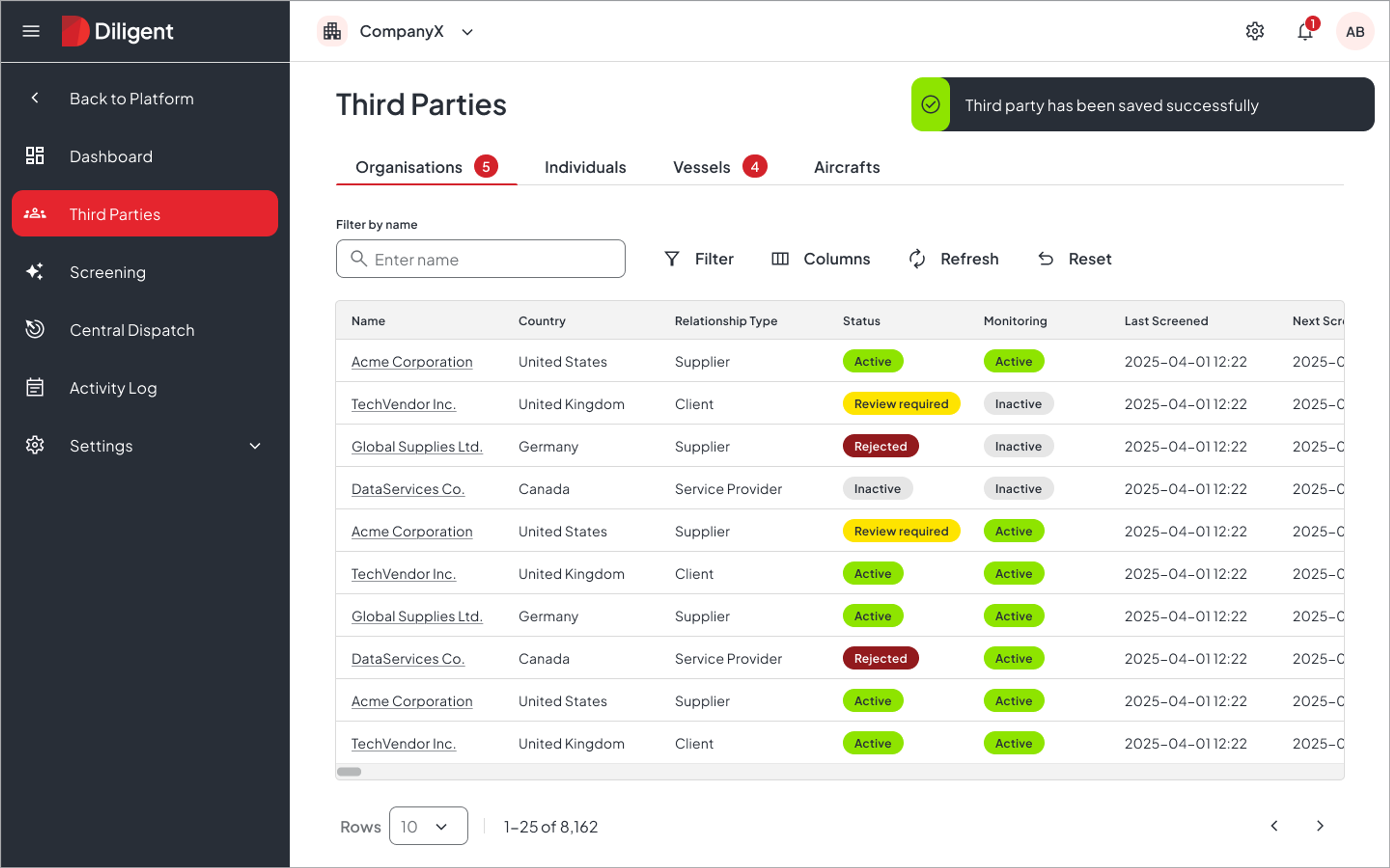 Diligent Third Party Risk Intelligence report screen