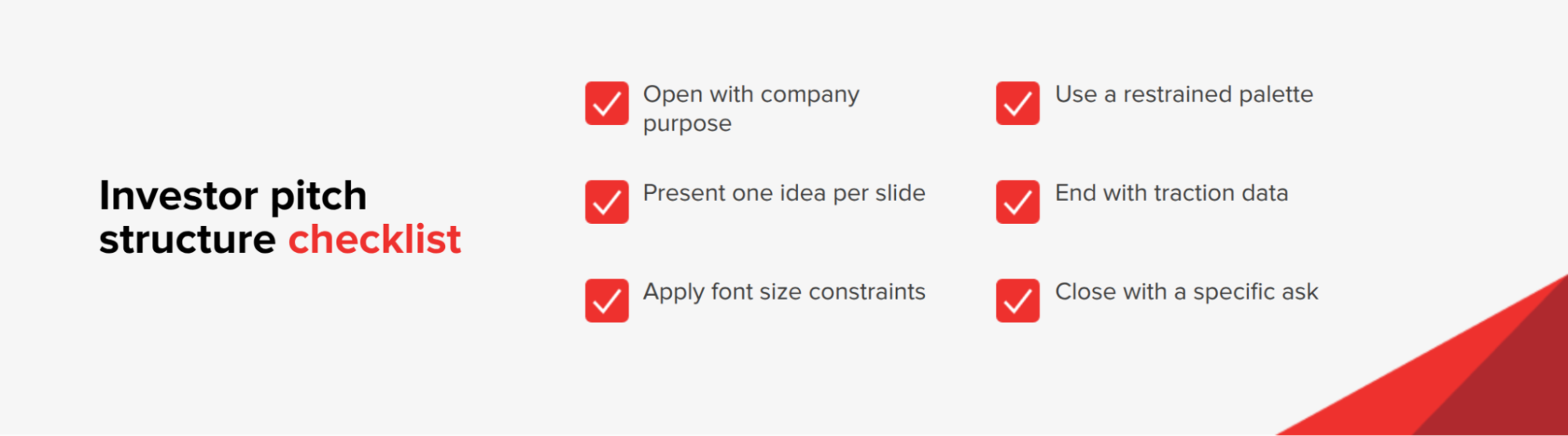 Checklist for Investor pitch structure