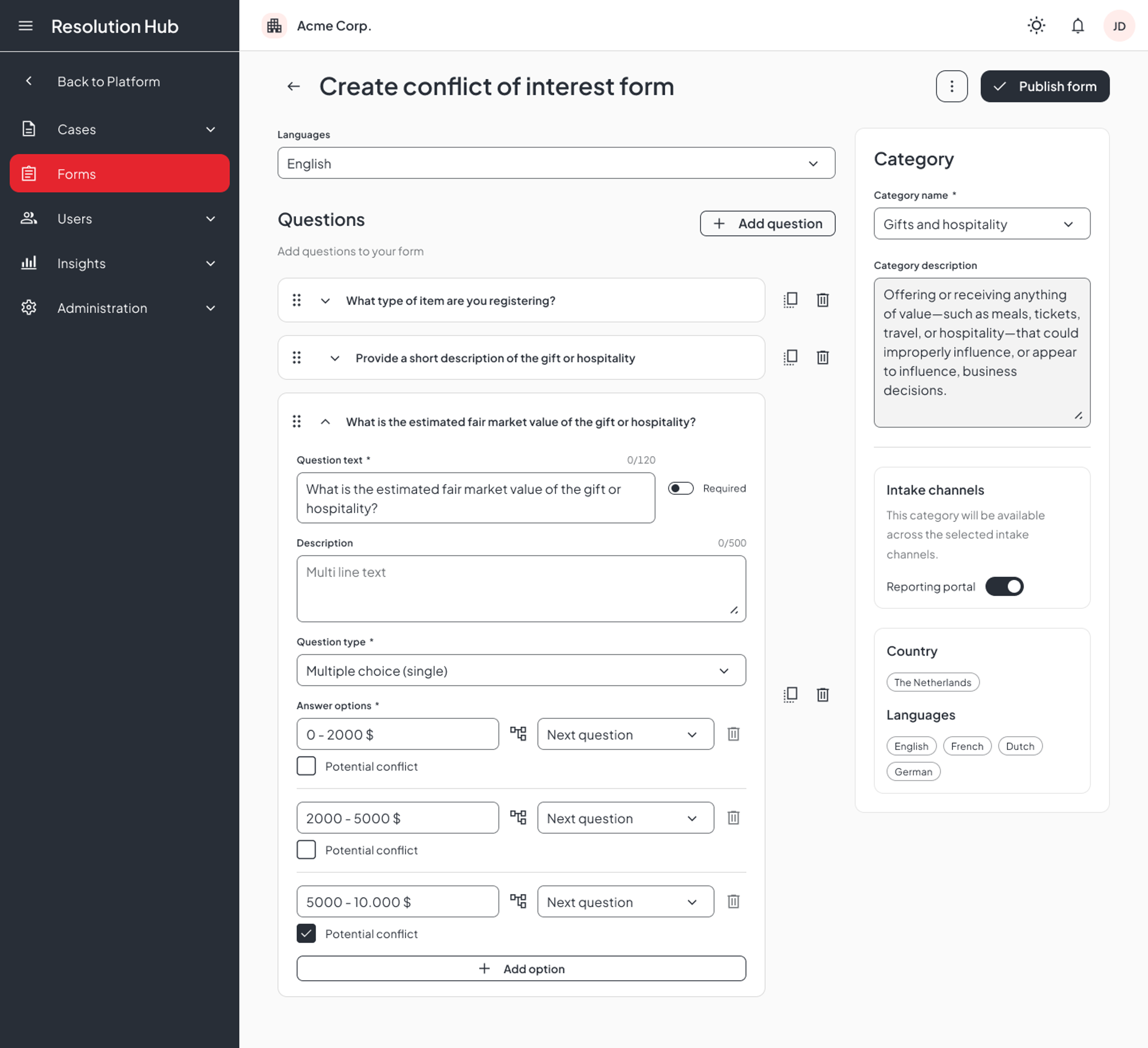 Diligent Conflict of Interest Manager product screenshot