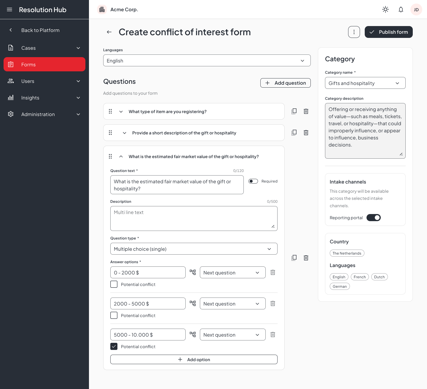 Diligent Conflict of Interest Manager product screenshot