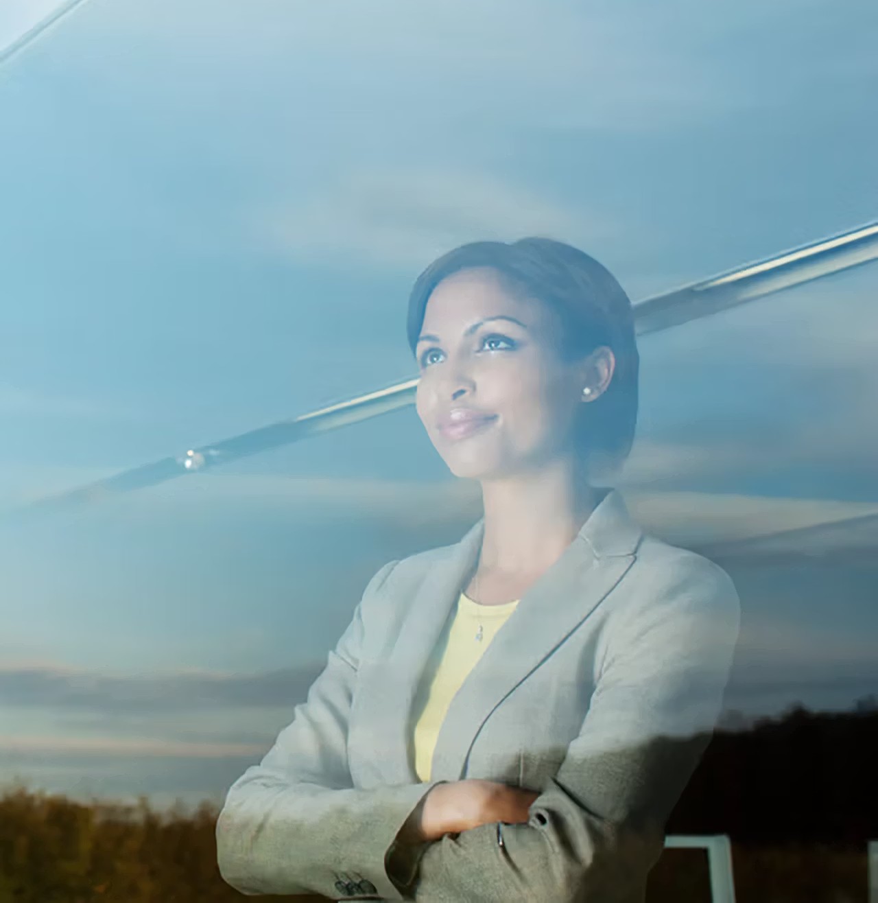 businesswoman looking out window