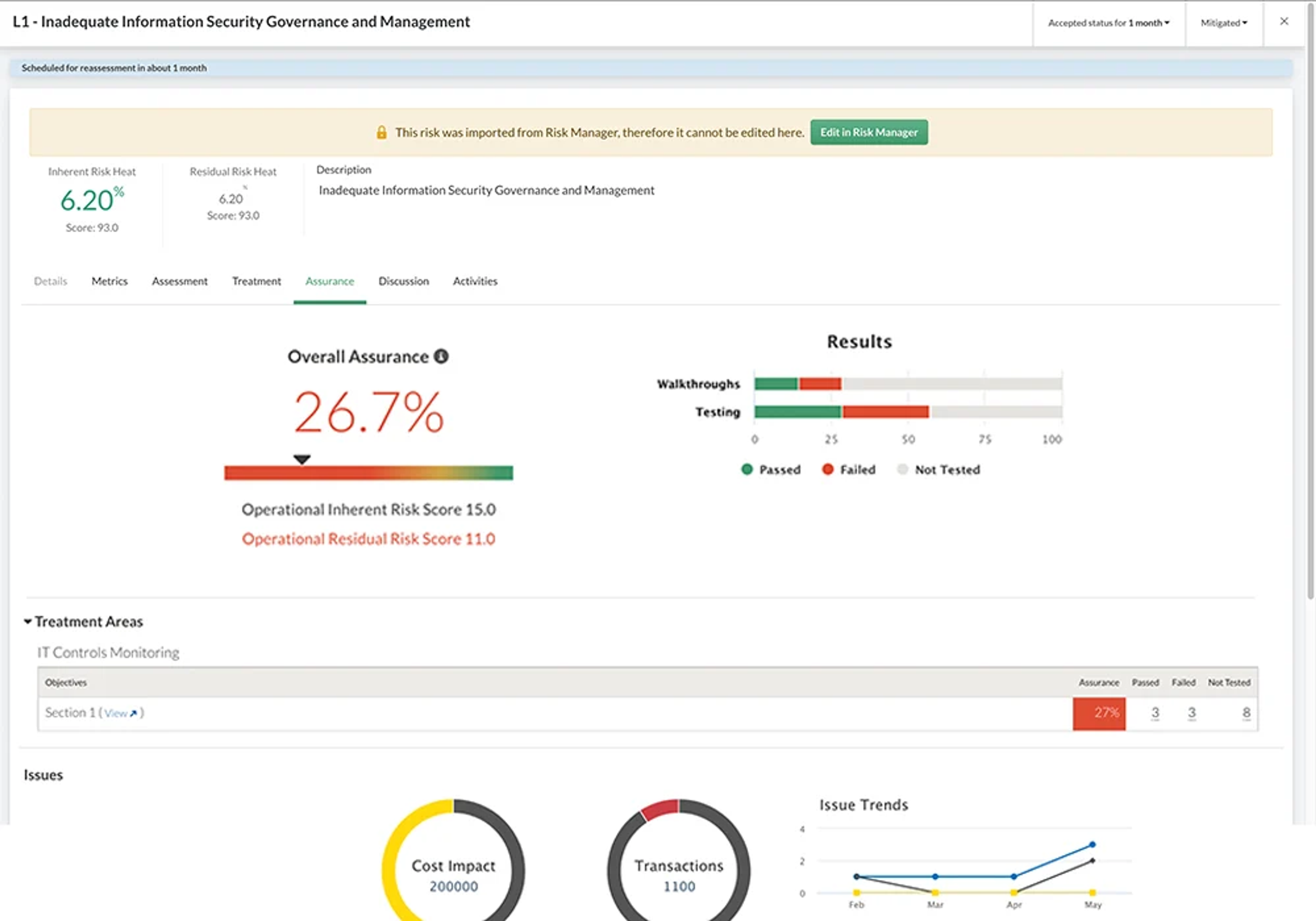 ERM assurance Tab on Diligent, which helps with IRM