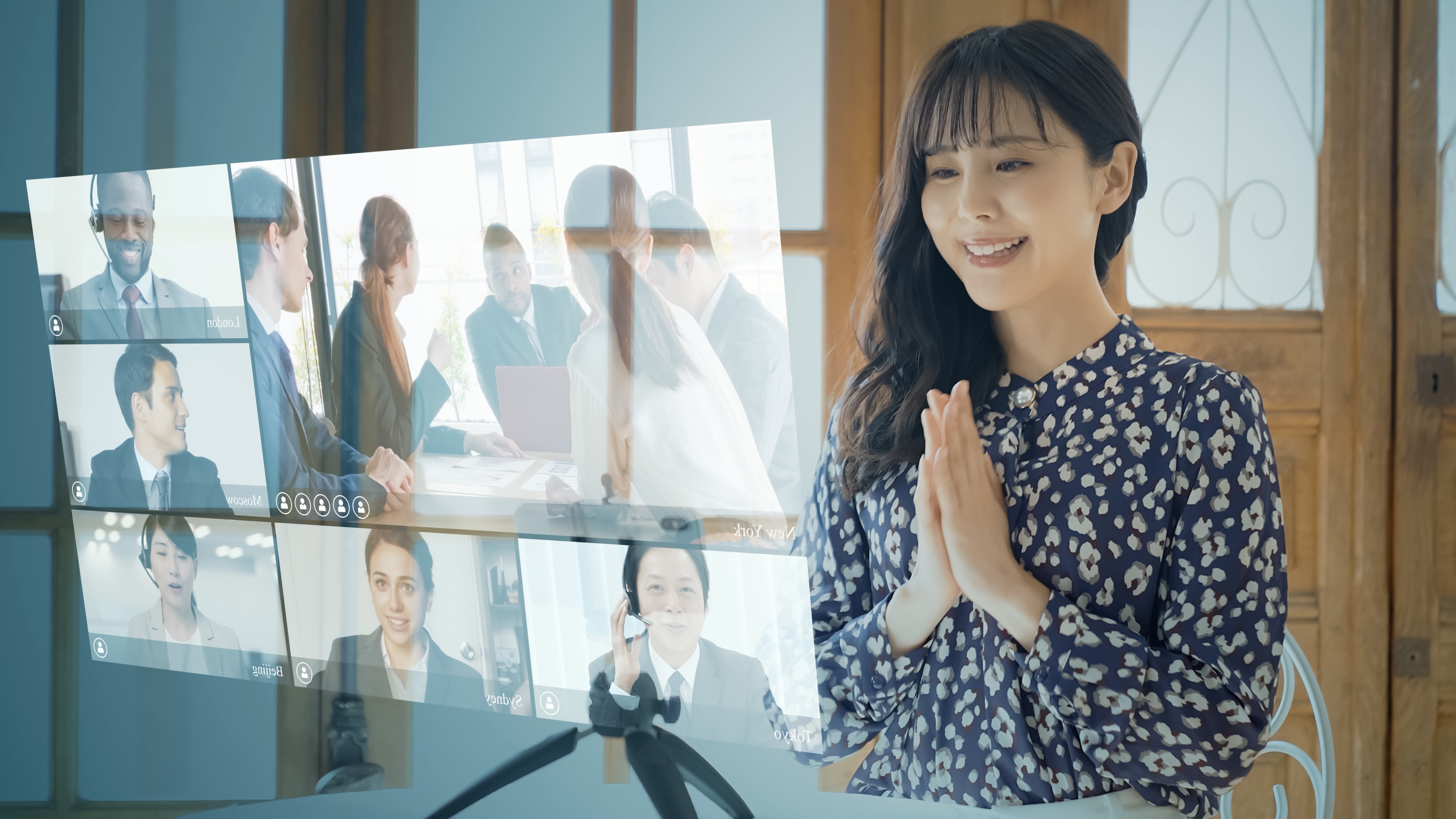 Young asian woman talking with video conference.