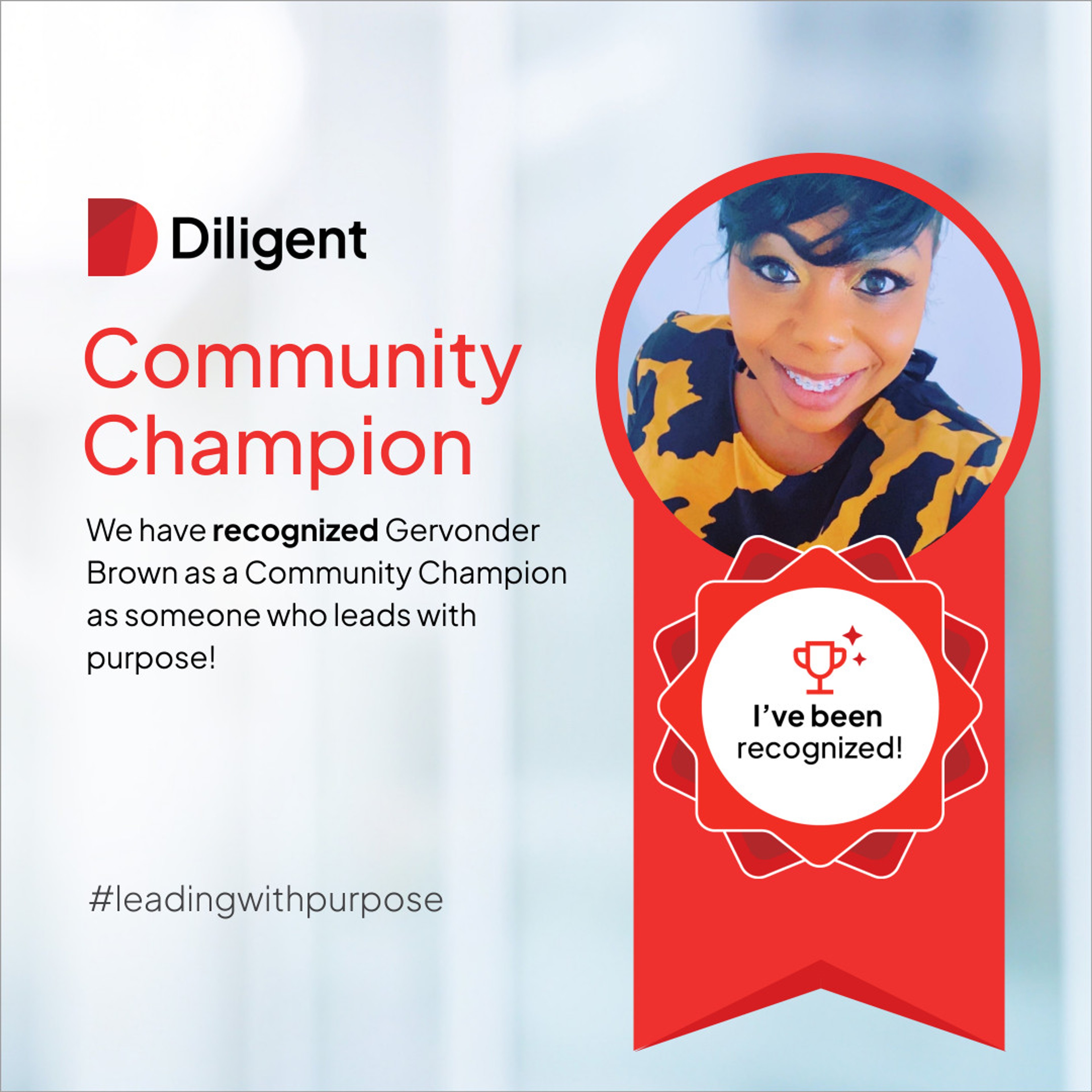Gervonder Ronnette Brown is Diligent's Community Champion