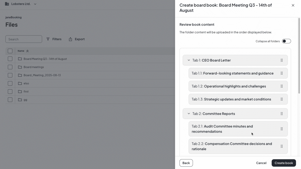 Diligent Boards reordering functionality