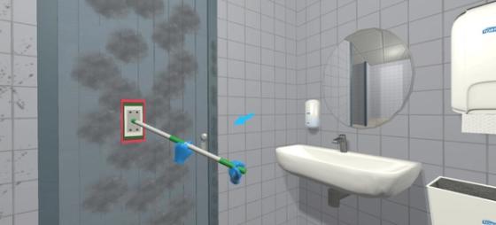 Cleaning Workx-module Periodiek Sanitair: een toiletdeur schoonmaken met de vlakmop