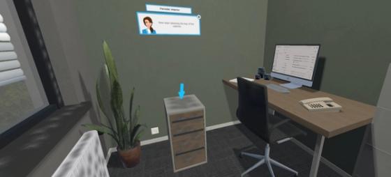 Cleaning Workx-module Periodiek Interieur: schoonmaken van de bovenzijde van een kast in een virtuele kantooromgeving