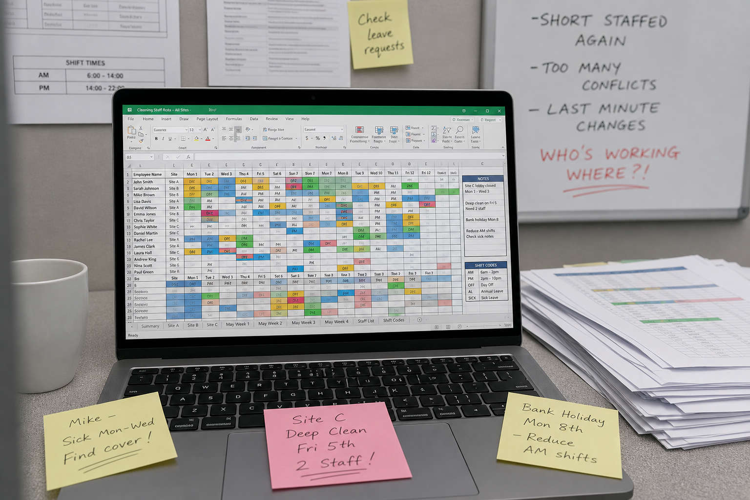 Rooster in Excel — losse tabbladen en handmatig bijhouden
