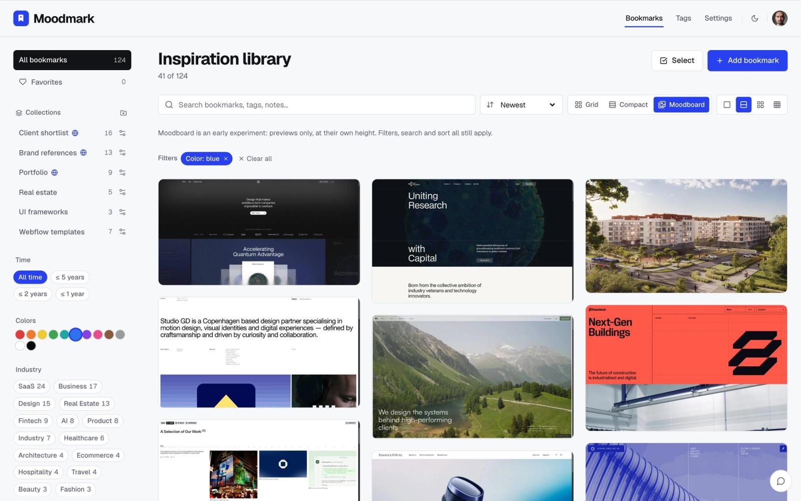 Moodmark library filtered to sites that use blue