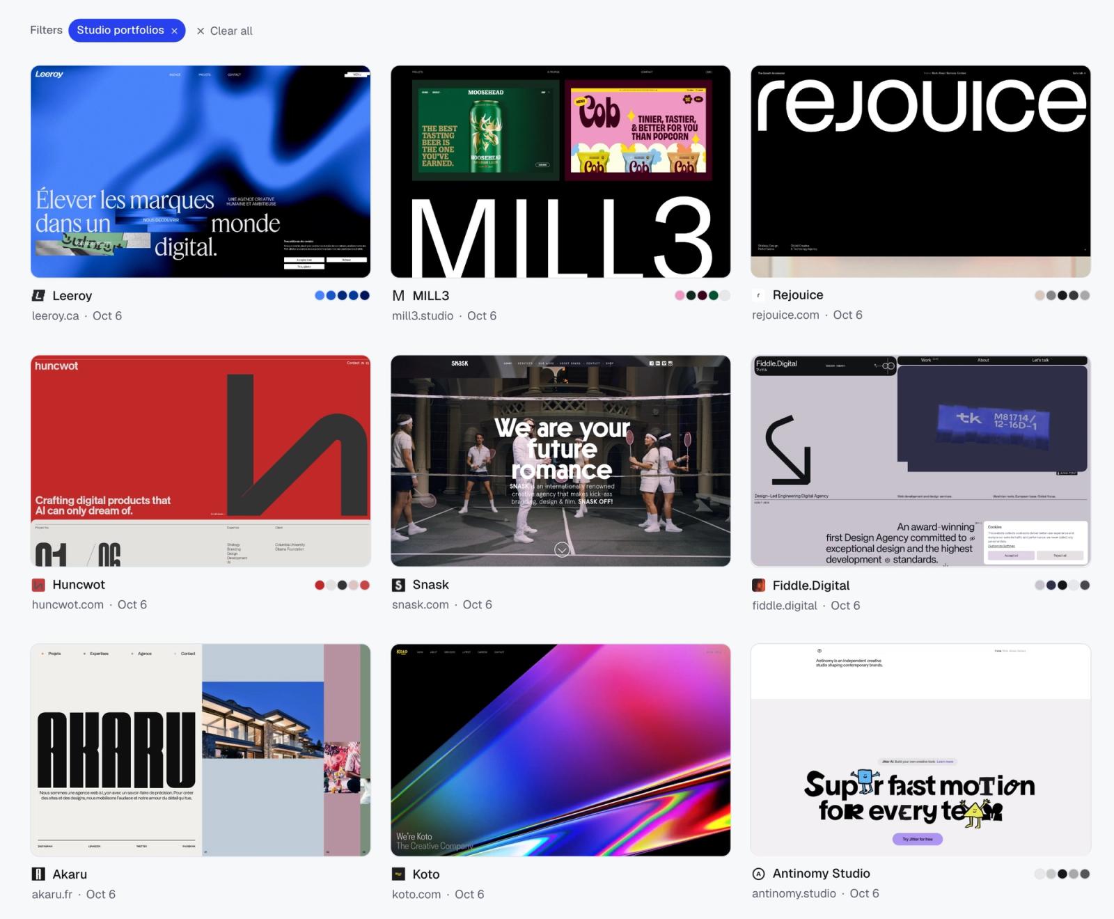 A collection of 18 studio portfolio websites that an AI agent found, verified and saved into Moodmark