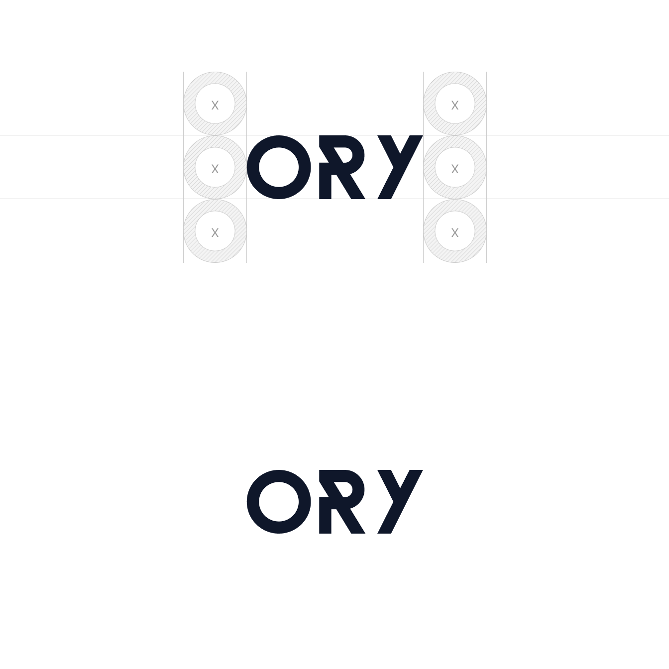 Ory’s Logo Wordmark requires its prescribed minimum clear space at all times. The Ory Wordmark with safety area around it