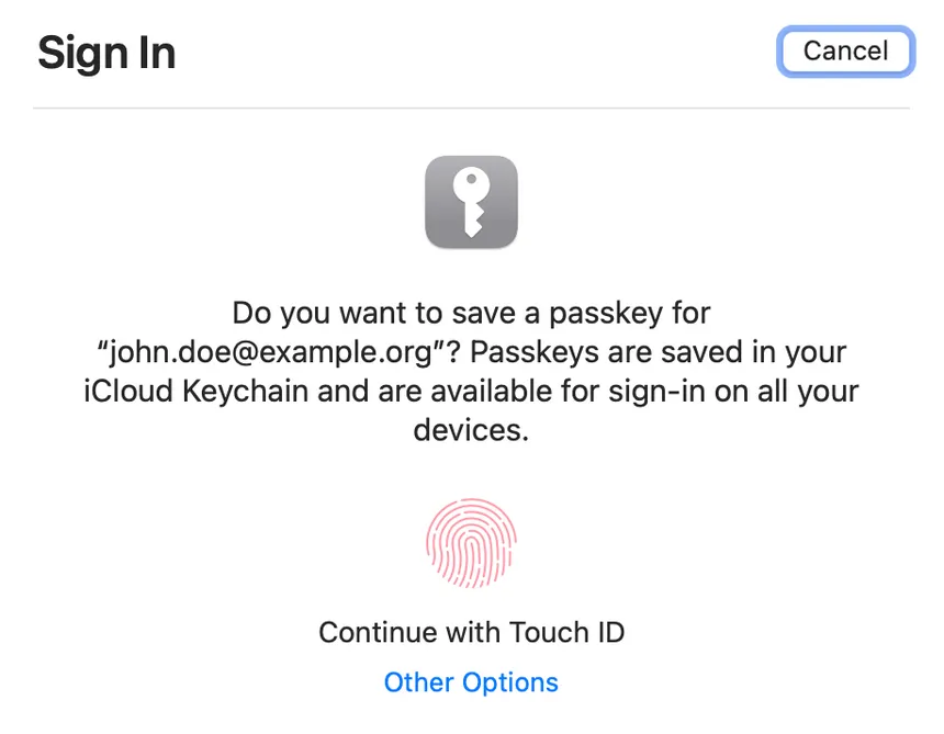 Create PassKey and verify it with TouchID