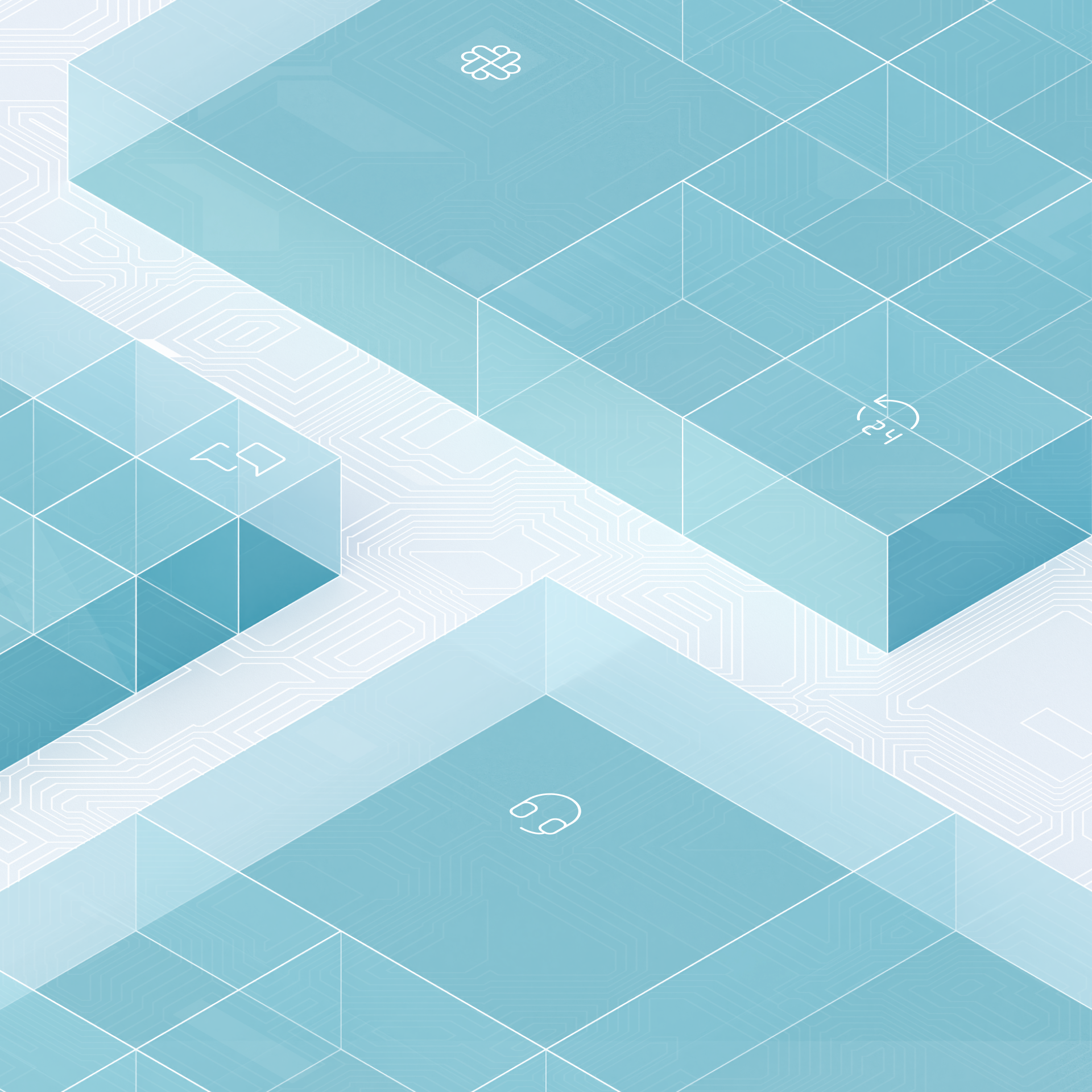 translucent blue blocks with headset icons, symbolizing customer support.