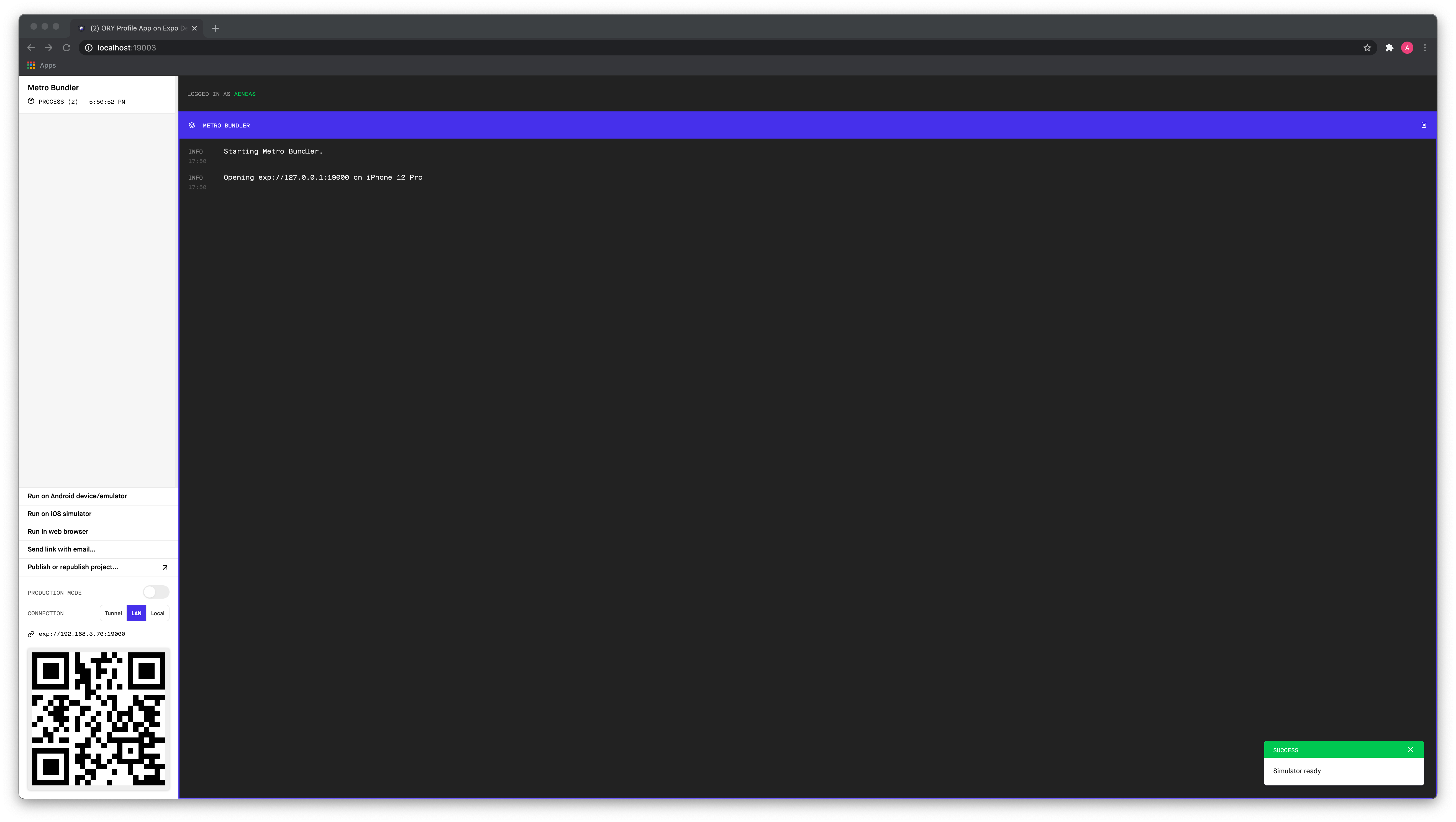 Expo CLI Dashboard for Ory Kratos React Native Reference Implementation