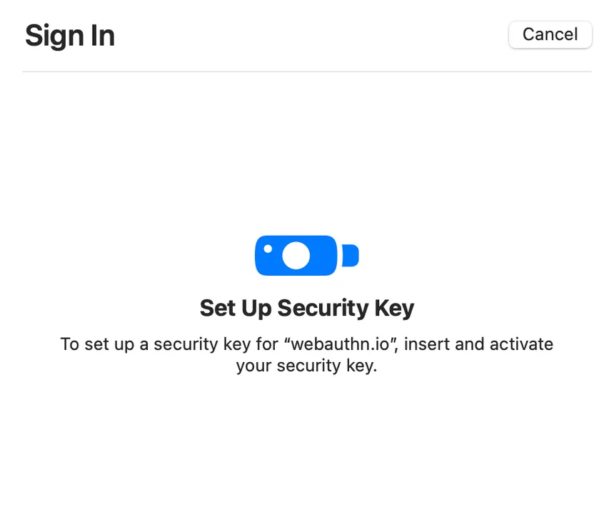 WebAuthn using security hardware key