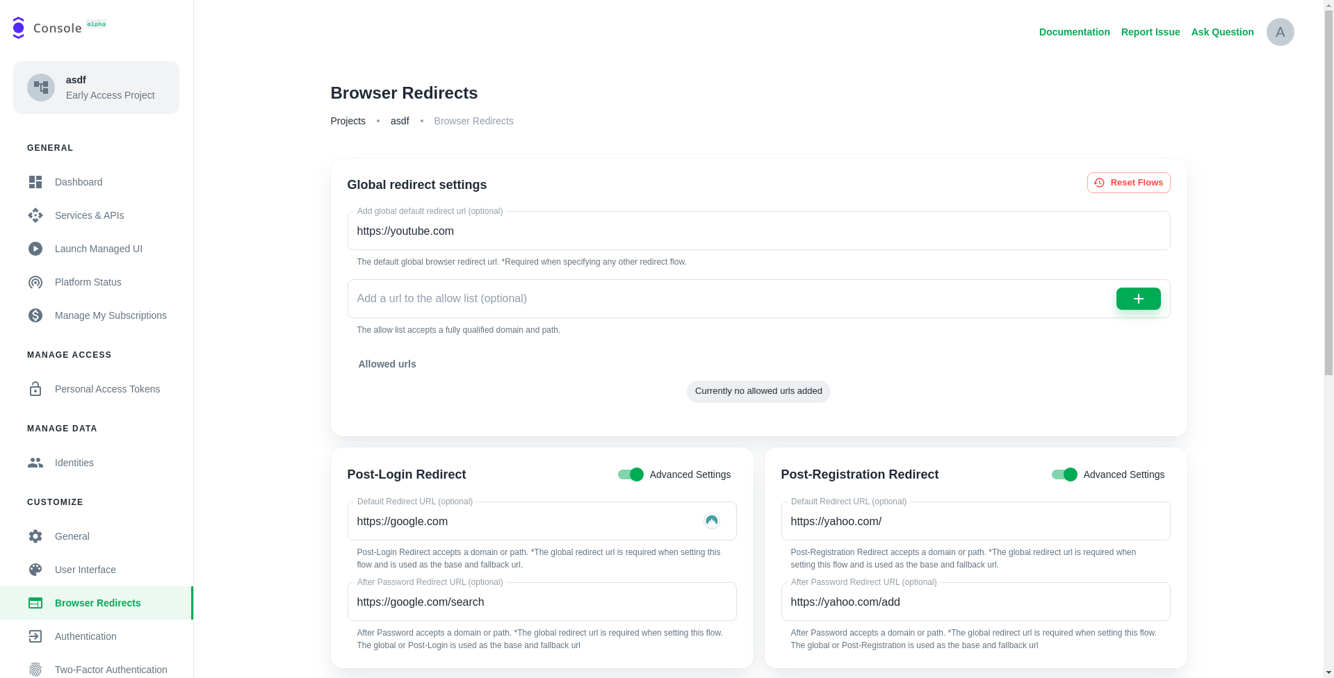 The Ory Network Project User Interface Configuration