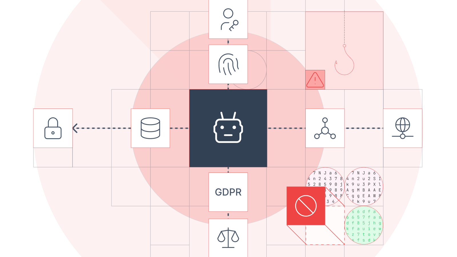 data-related symbols representing GDPR and cybersecurity protection.