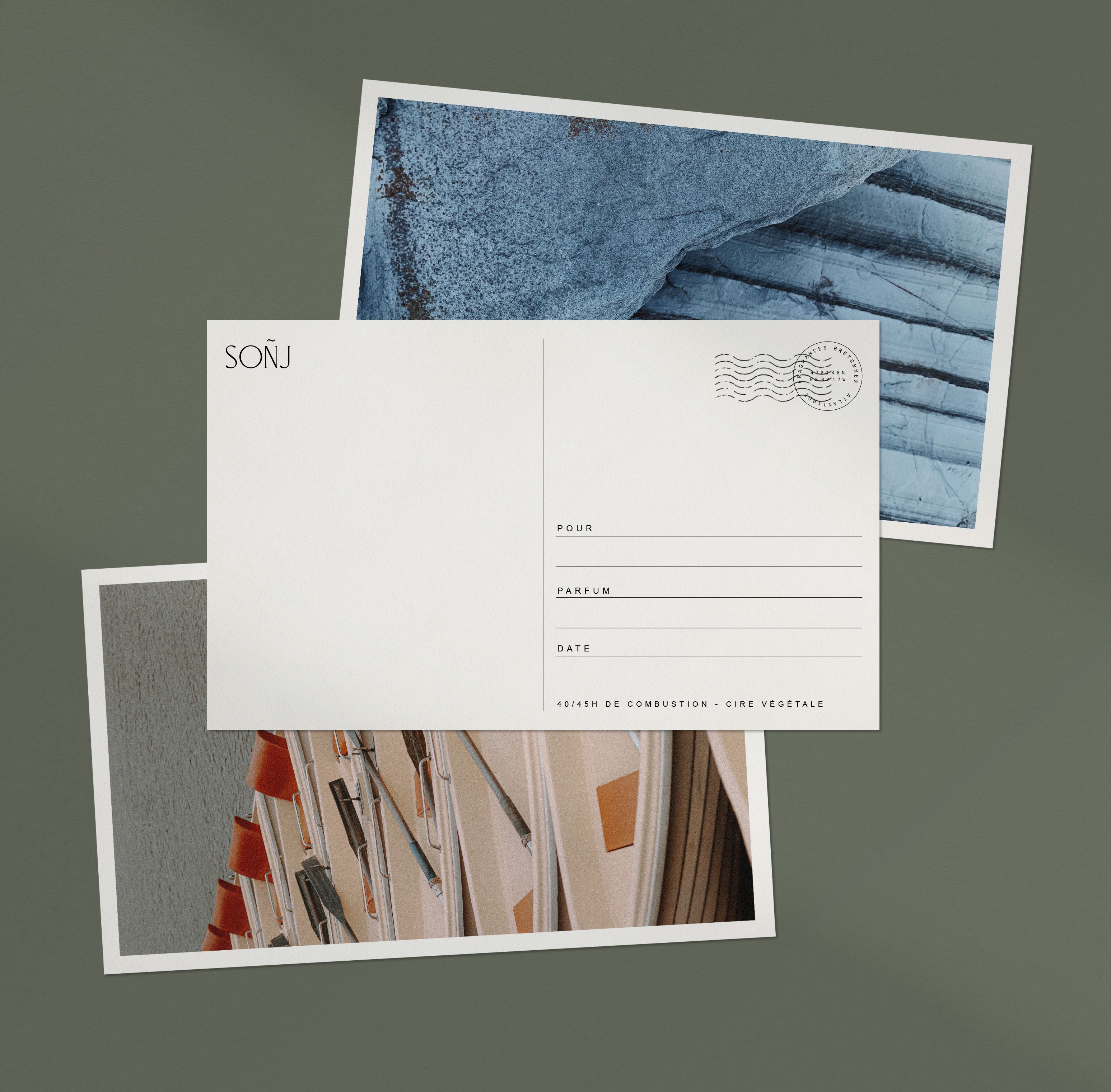 Bougie Sonj Belle-île carte remerciement packaging | © Studio Cent-Huit 2025