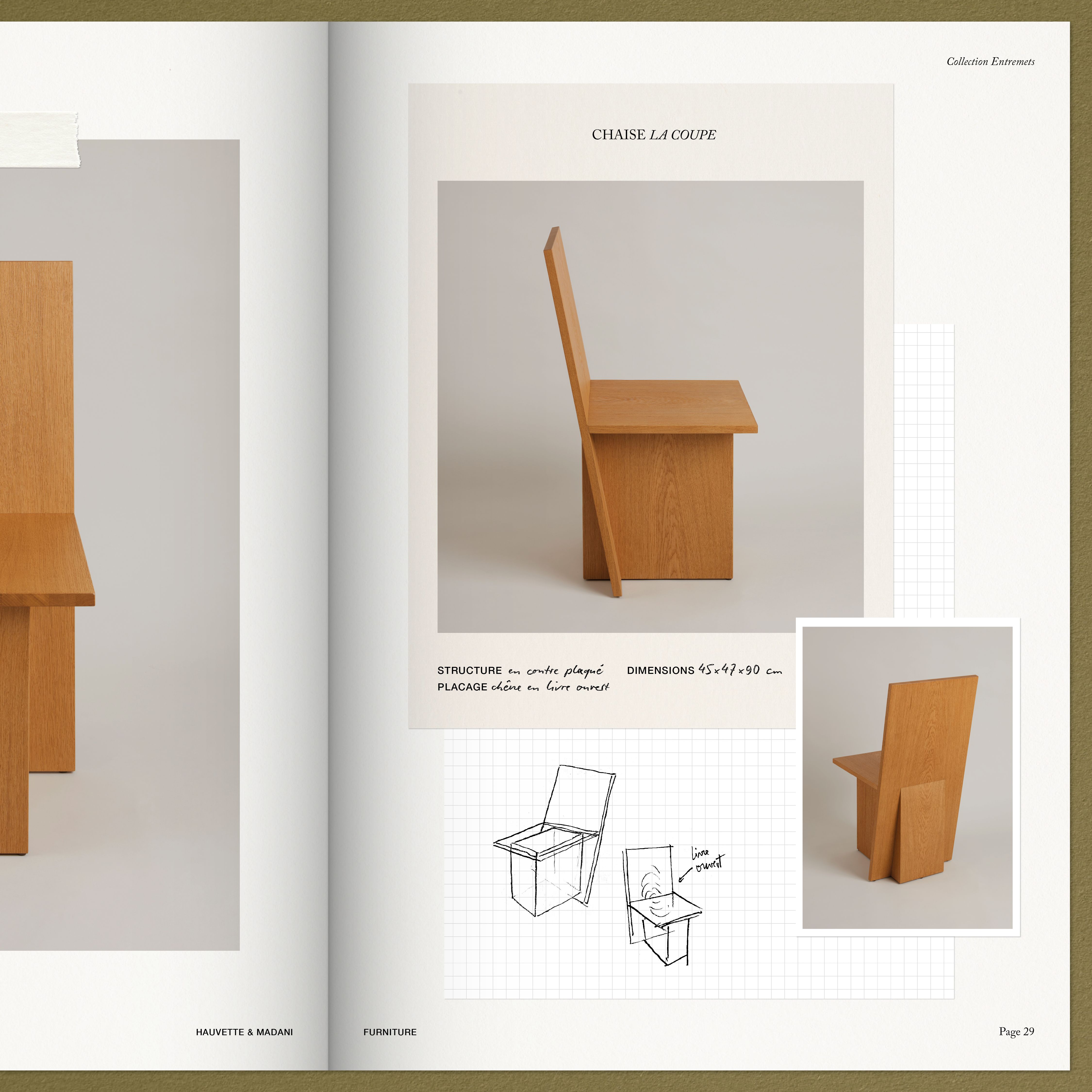 Pages de catalogue de la collection de mobilier Entremets des architectes et designers Hauvette et Madani | © Studio Cent-Huit 2025