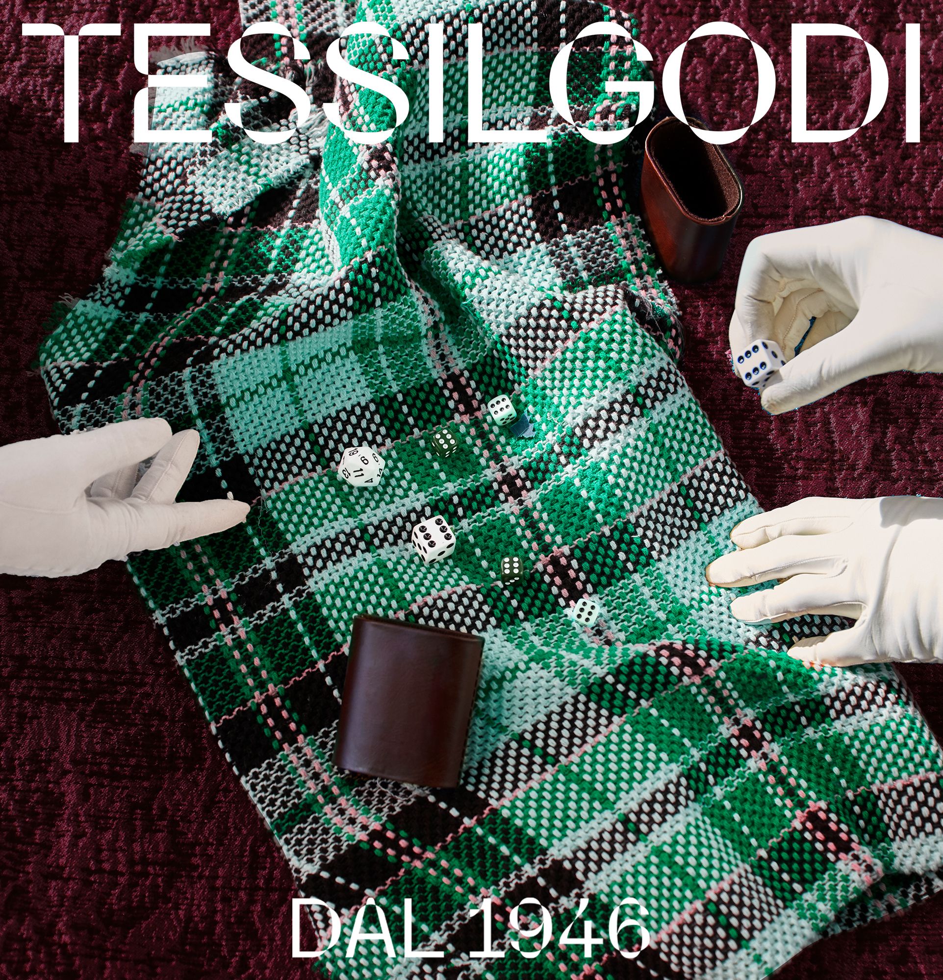 Logotype Tessilgodi avec jeux de dés sur tissus | © Studio Cent-Huit 2025