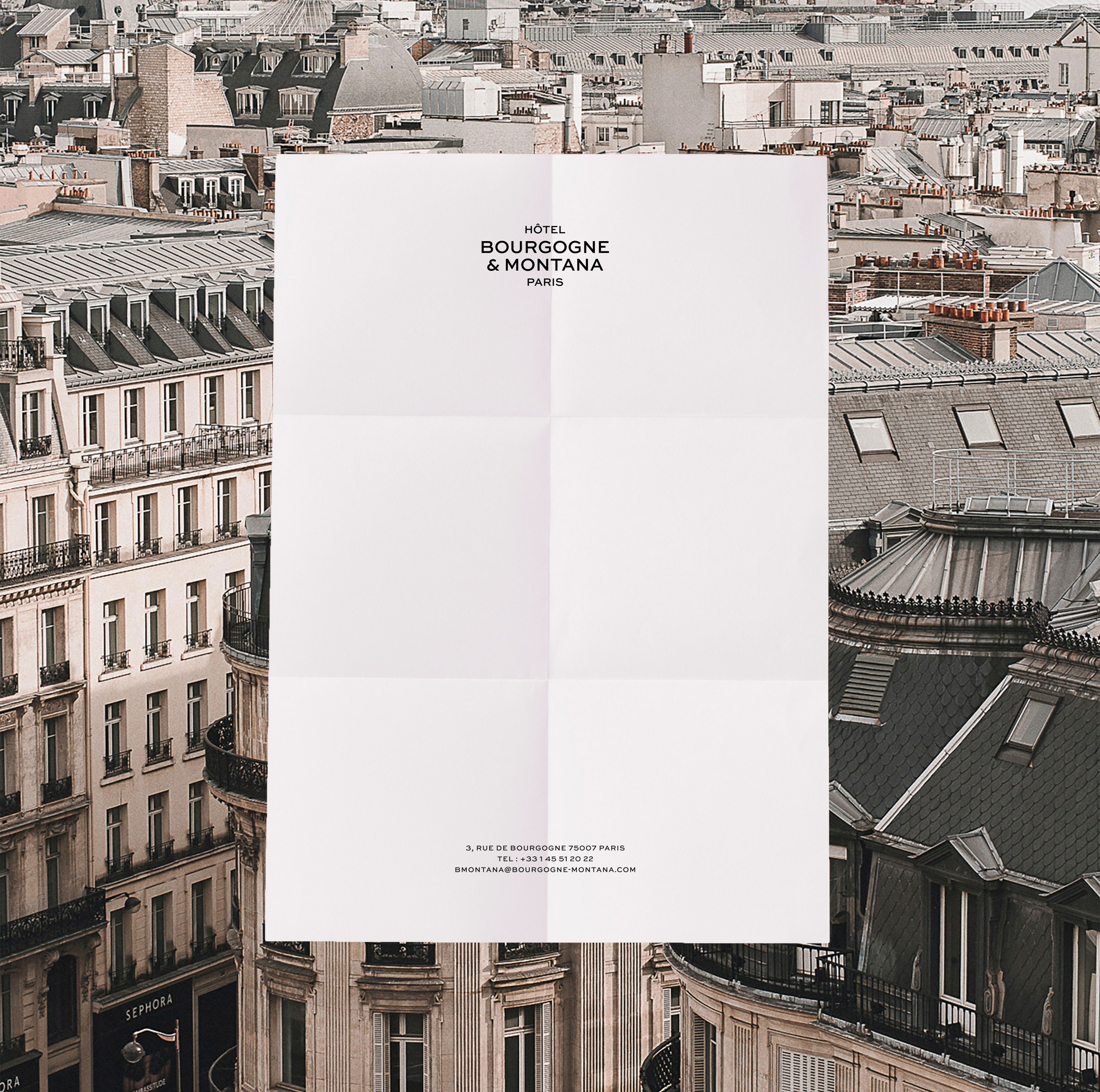 papier en-tête logotype hôtel Bourgogne et Montana Paris 7e arrondissement | © Studio Cent-Huit 2025