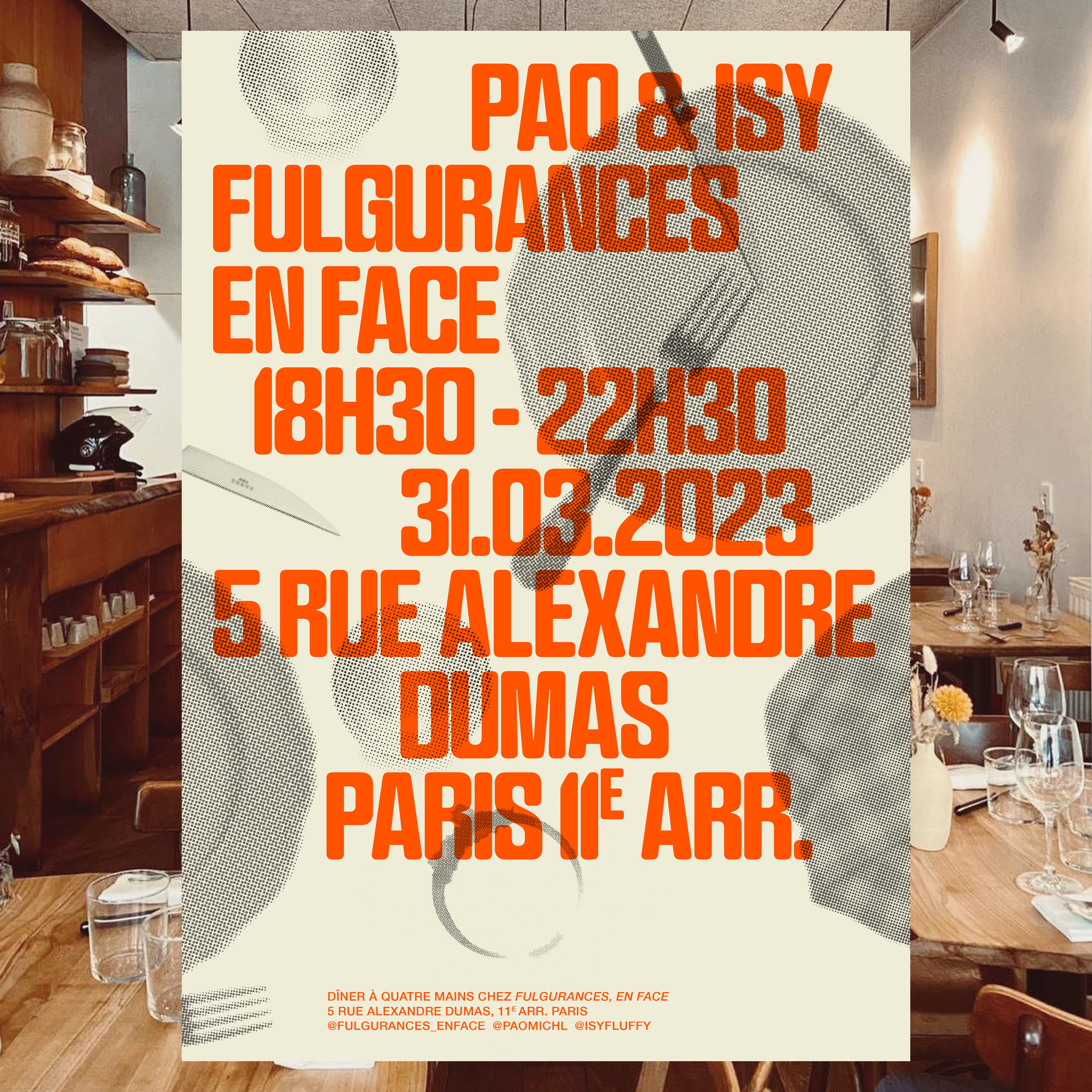 affiche pour le diner chez Fulgurances En Face de Pao et Isy | © Studio Cent-Huit 2025