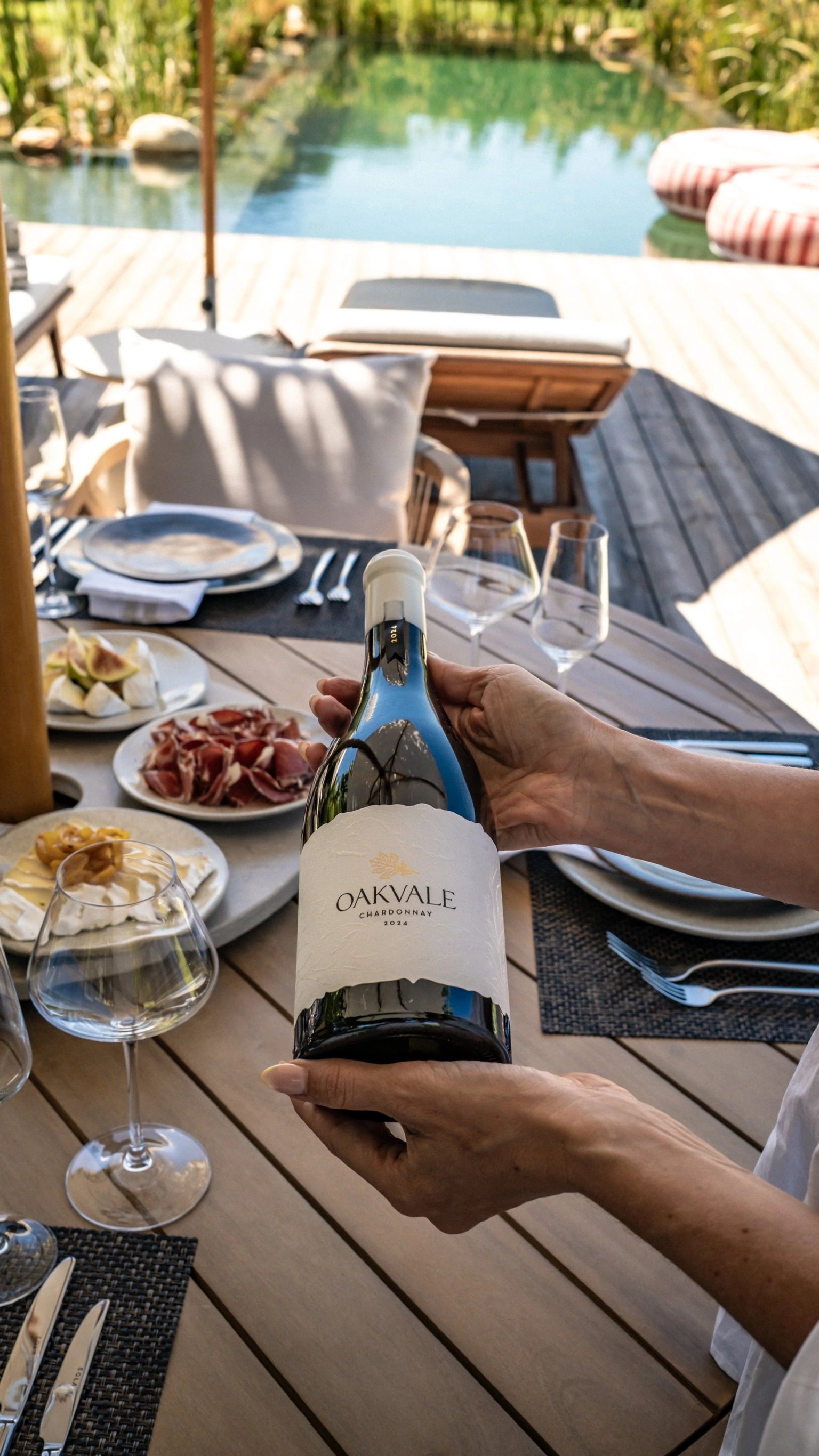 An Oakvale Chardonnay bottle presented at the table