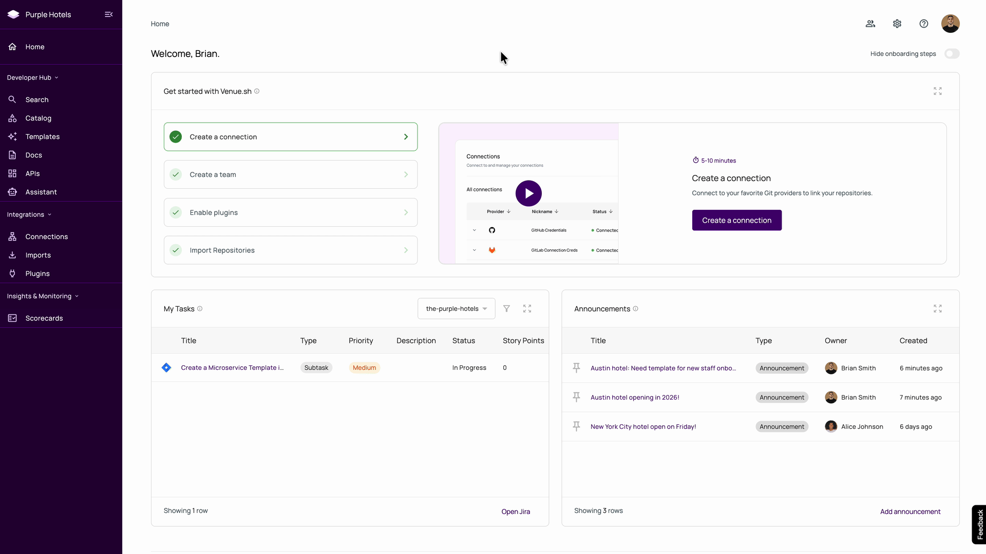 Venue.sh: Dashboard overview