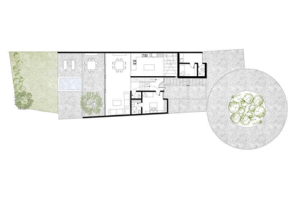 Variante de la planta de conjunto con el patio circular