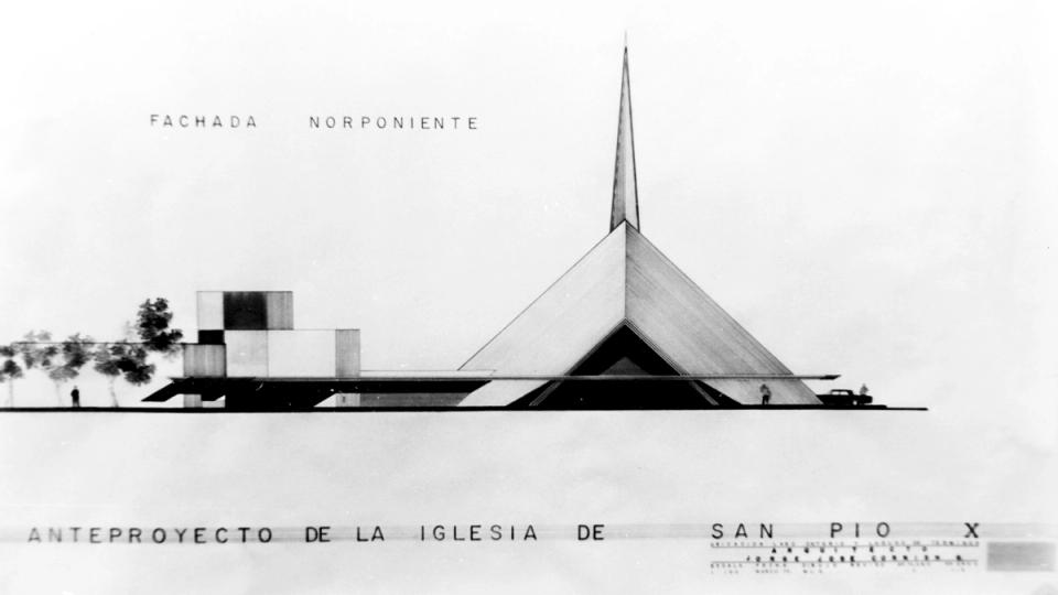 Fachada norponiente del anteproyecto de la iglesia de San Pío X