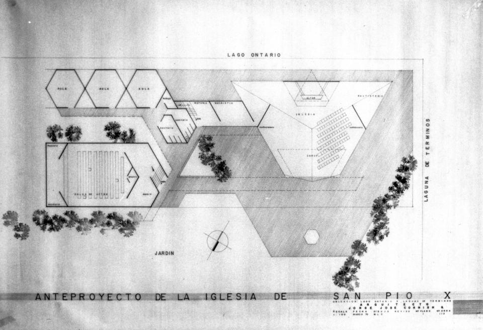 Planta de conjunto del anteproyecto de la iglesia de San Pío X