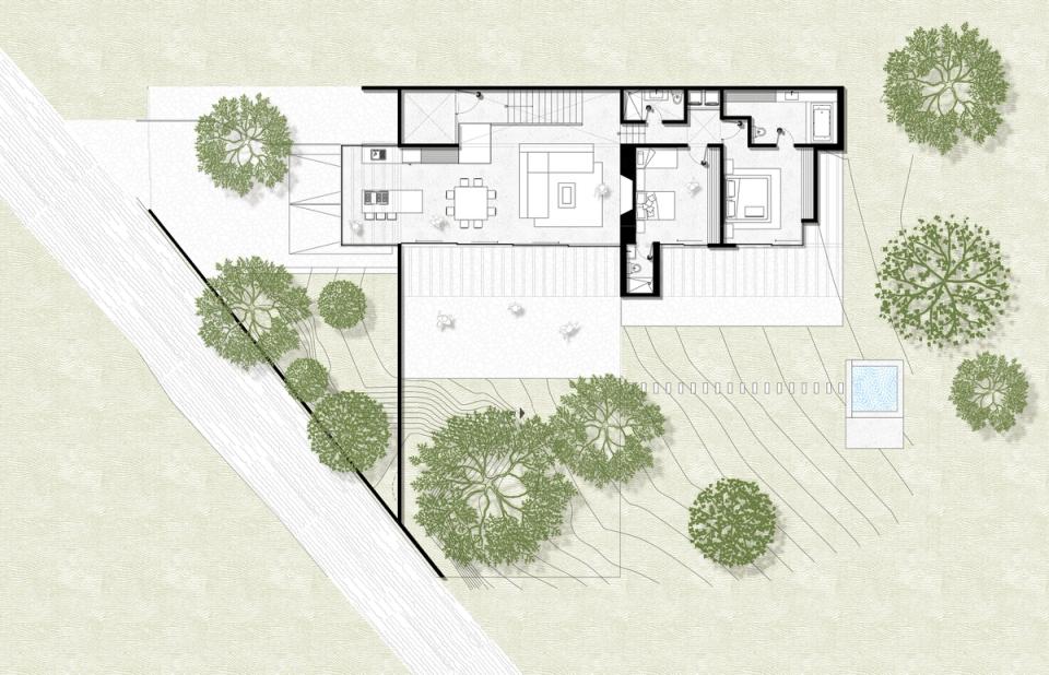 Planta de conjunto de la casa en el bosque