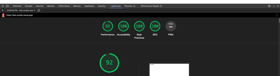 Lighthouse test from Gtag
