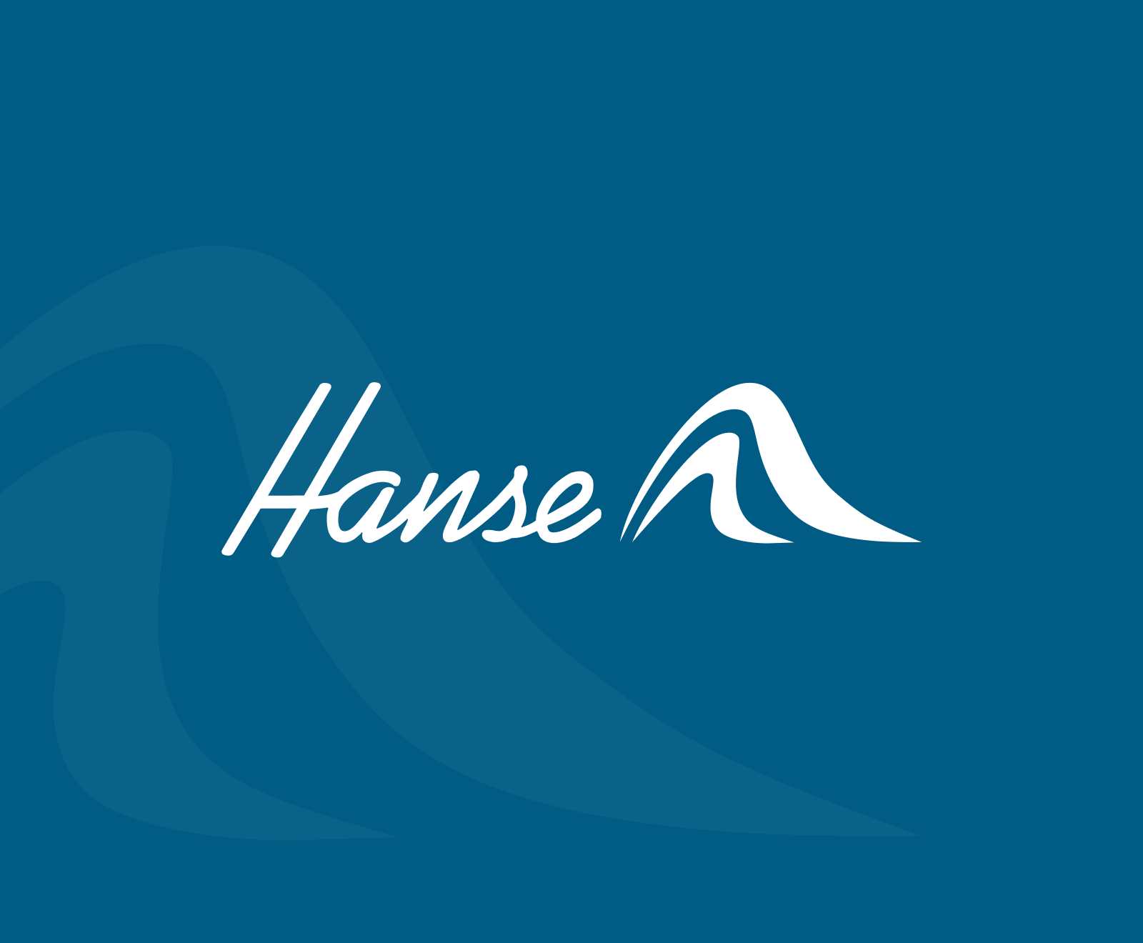 A white "Hanse" logo featuring stylized text and a wave-like symbol appears on a deep blue background with subtle wave patterns.