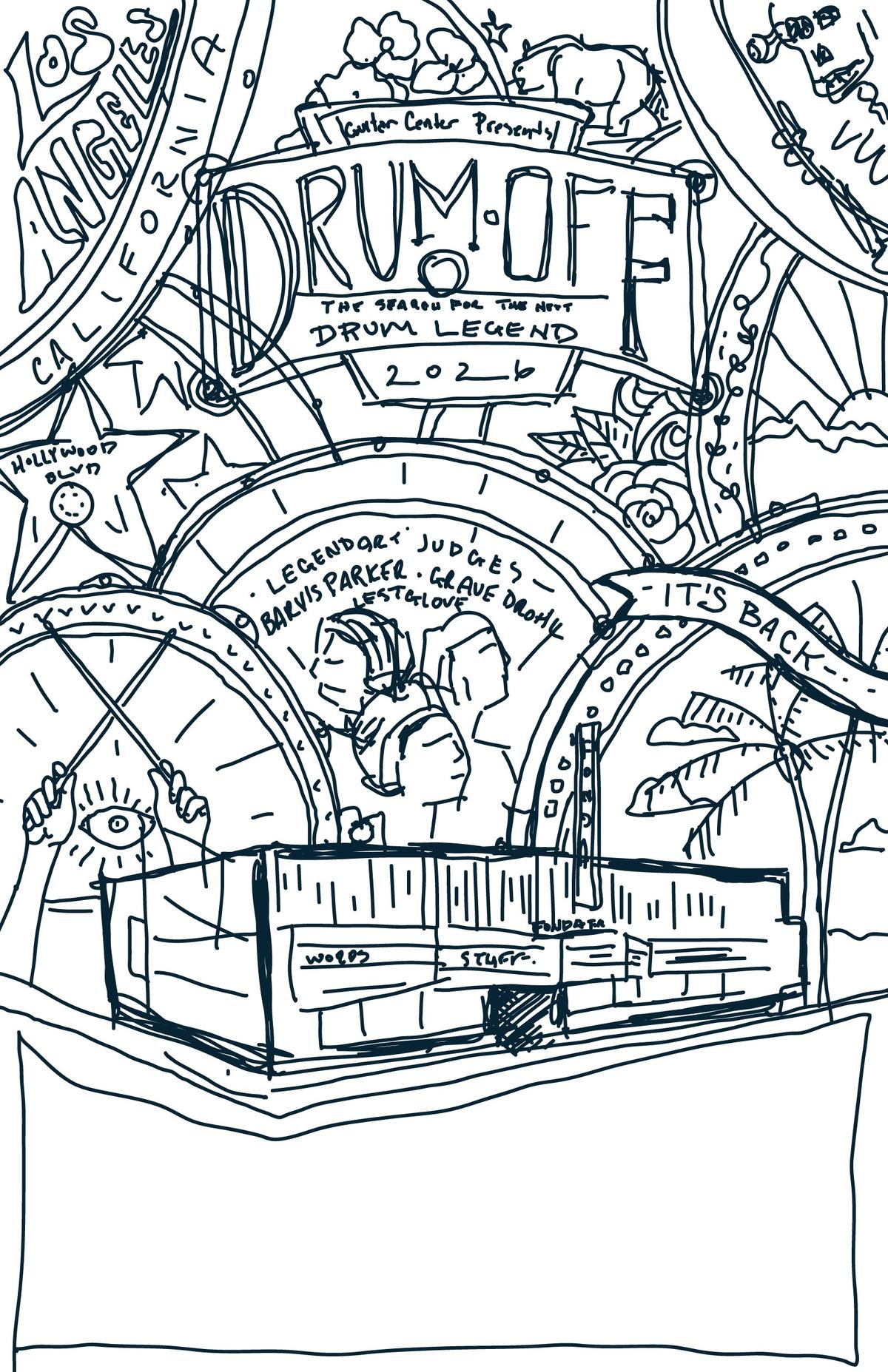 Concept sketch: California landmarks and legendary judges
