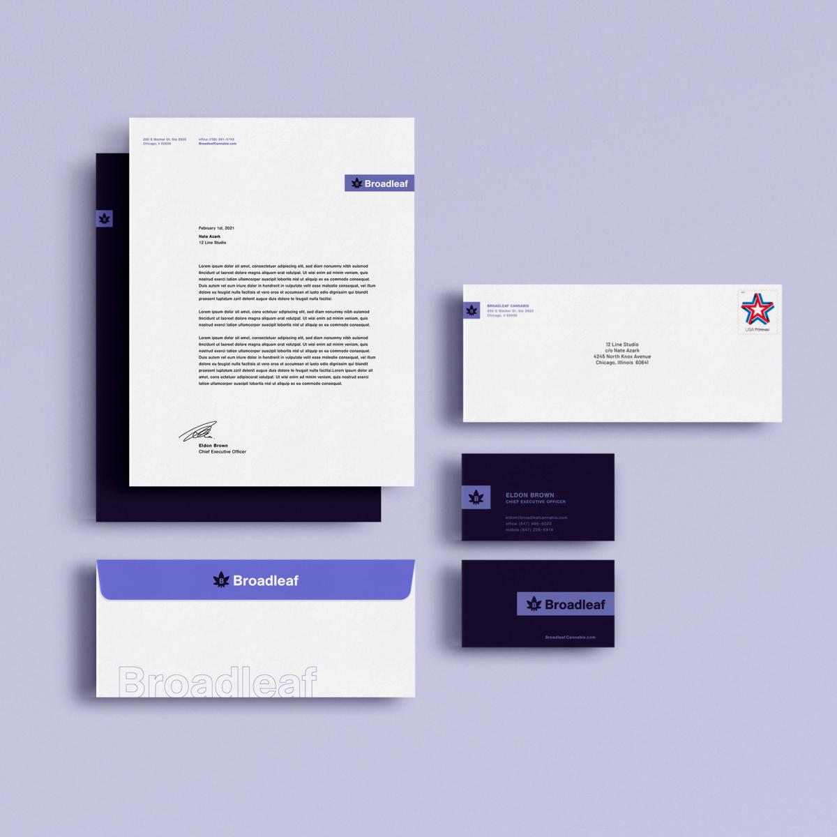 Broadleaf letterhead, envelopes, and business cards