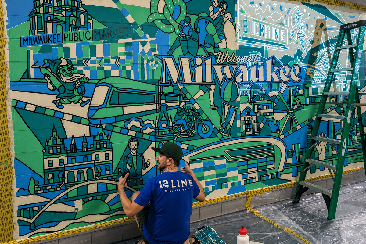 Milwaukee Bucks mural at Fiserv Forum