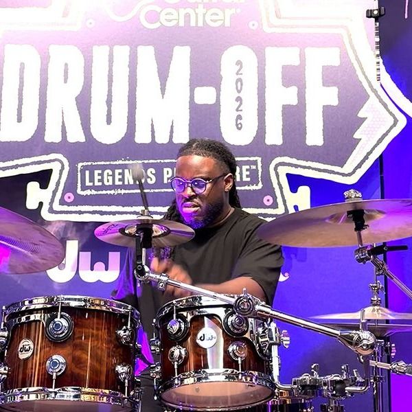 Jonathan Fortson playing drums