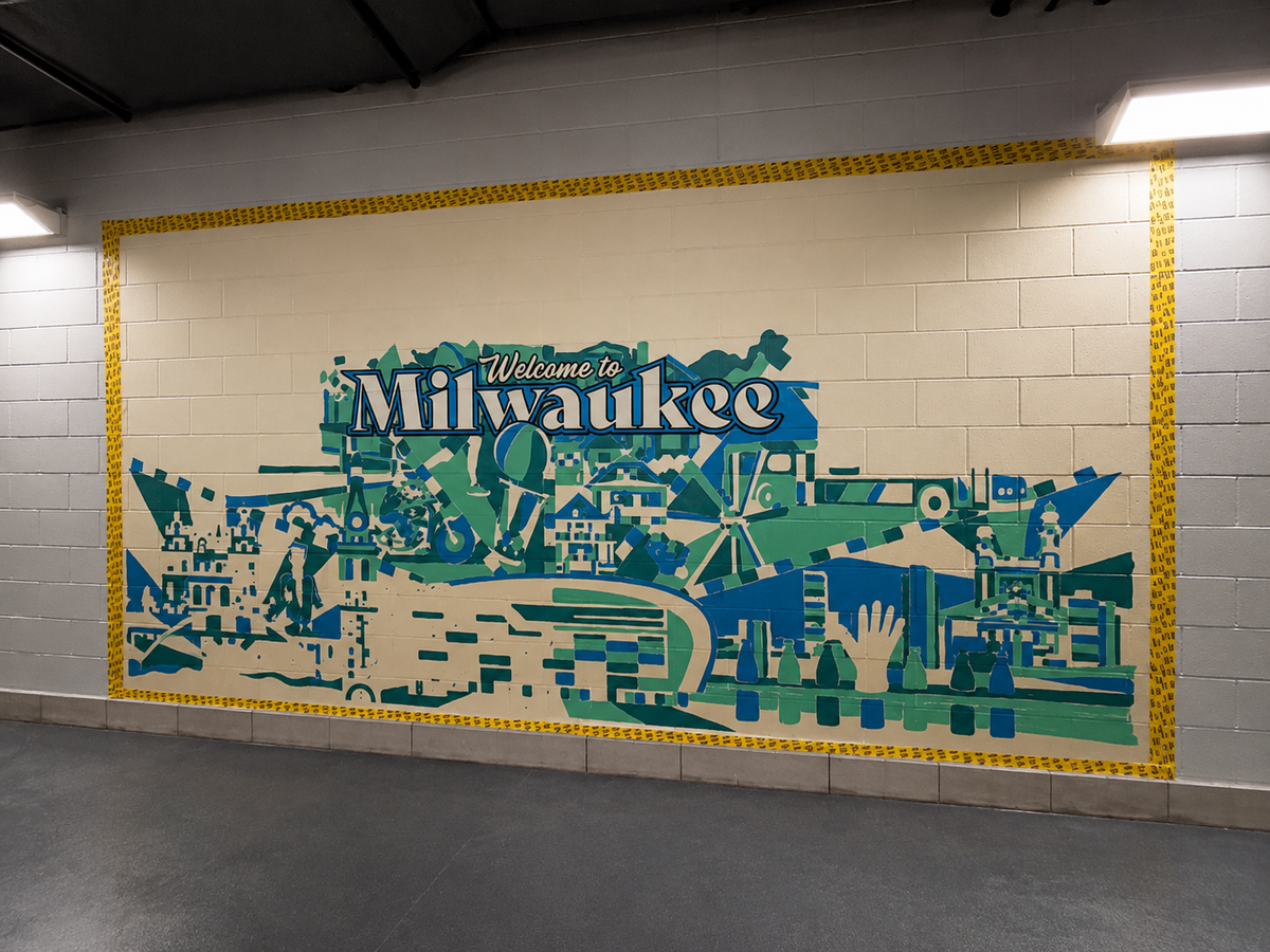 Milwaukee Bucks mural at Fiserv Forum