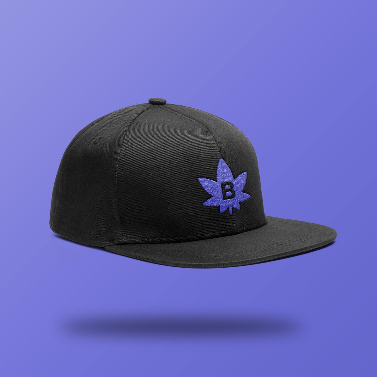 Black snapback with embroidered Broadleaf leaf