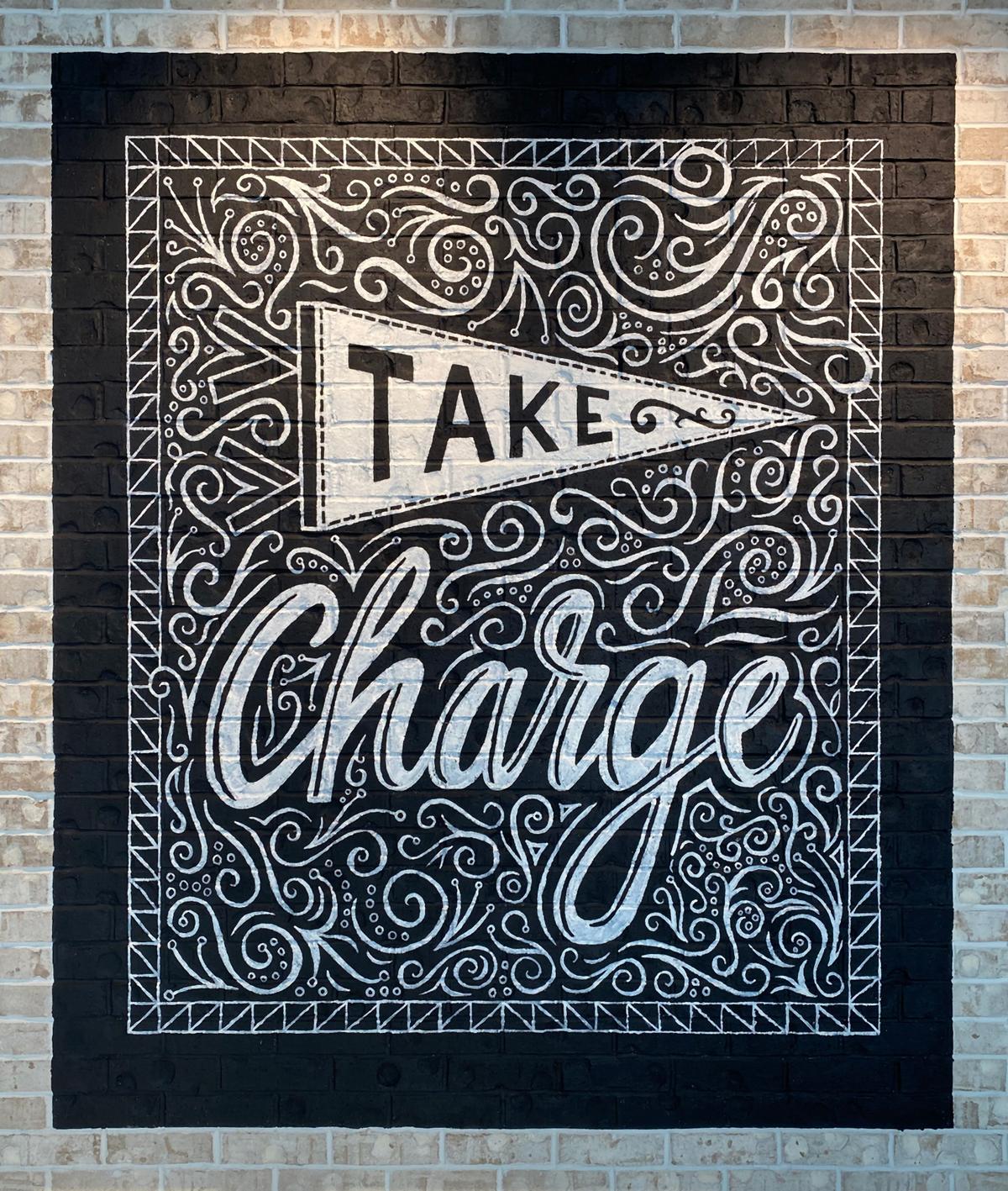 Take Charge hand-lettered mural at LendingTree