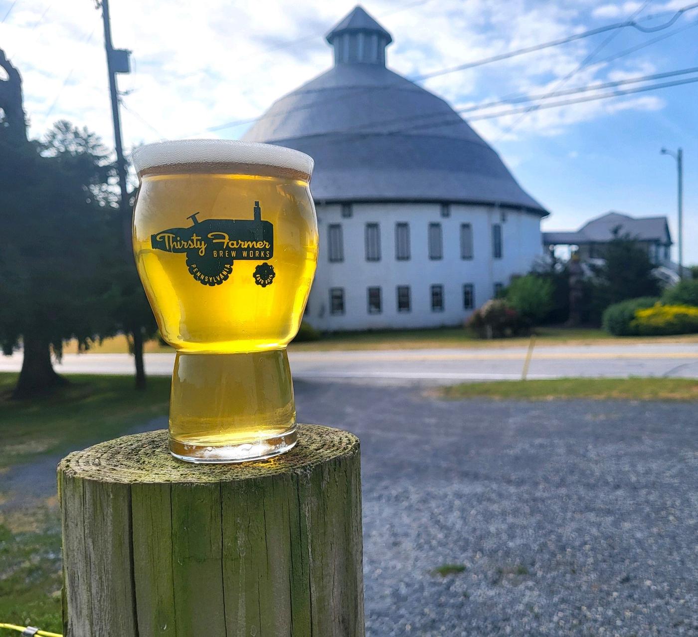 A lager in front of the Round Barn