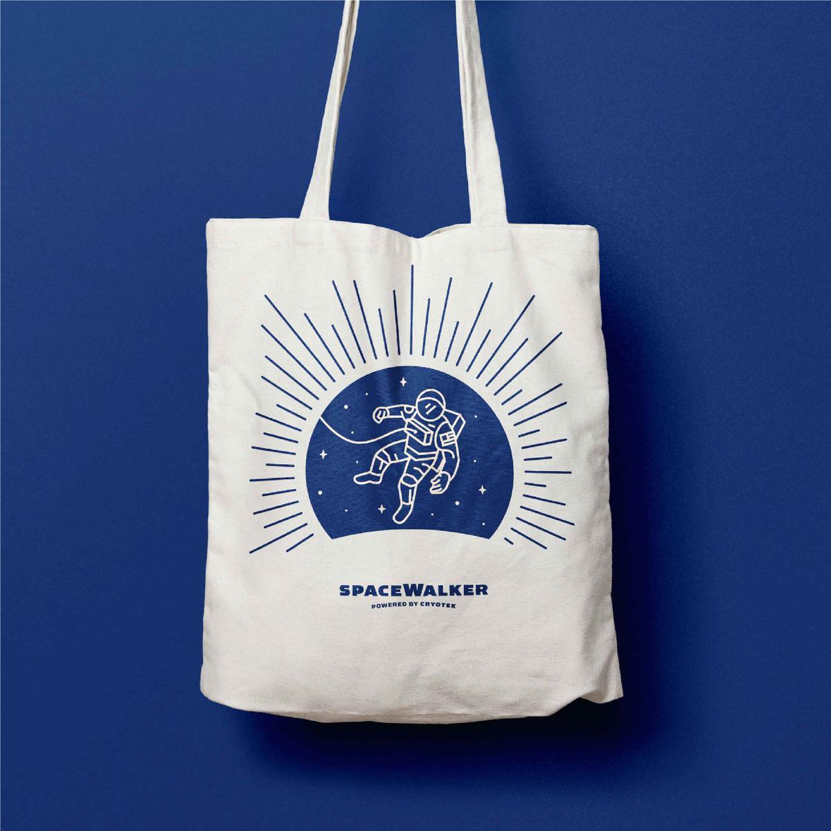 Canvas tote with spaceman illustration