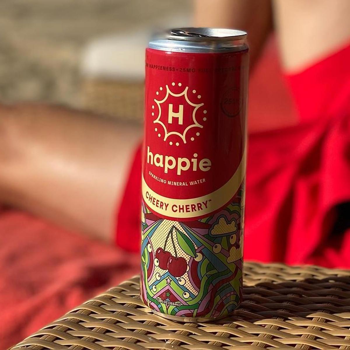 Cheery Cherry can on a wicker table
