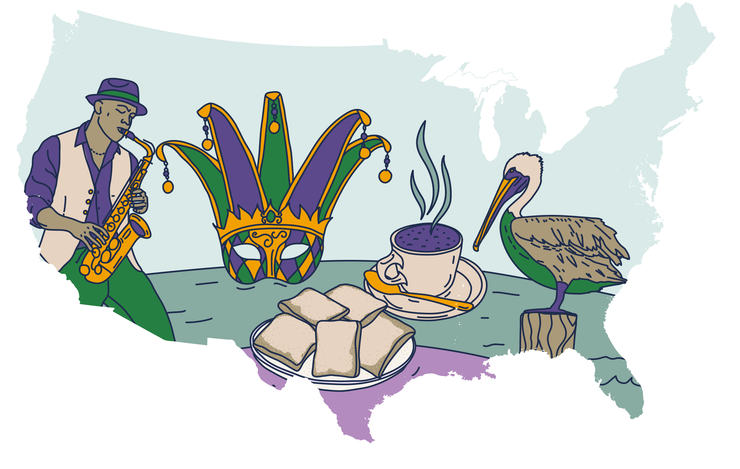Louisiana, Utah, New York, Illinois, Tennessee, each shown as a slice of the same frame
