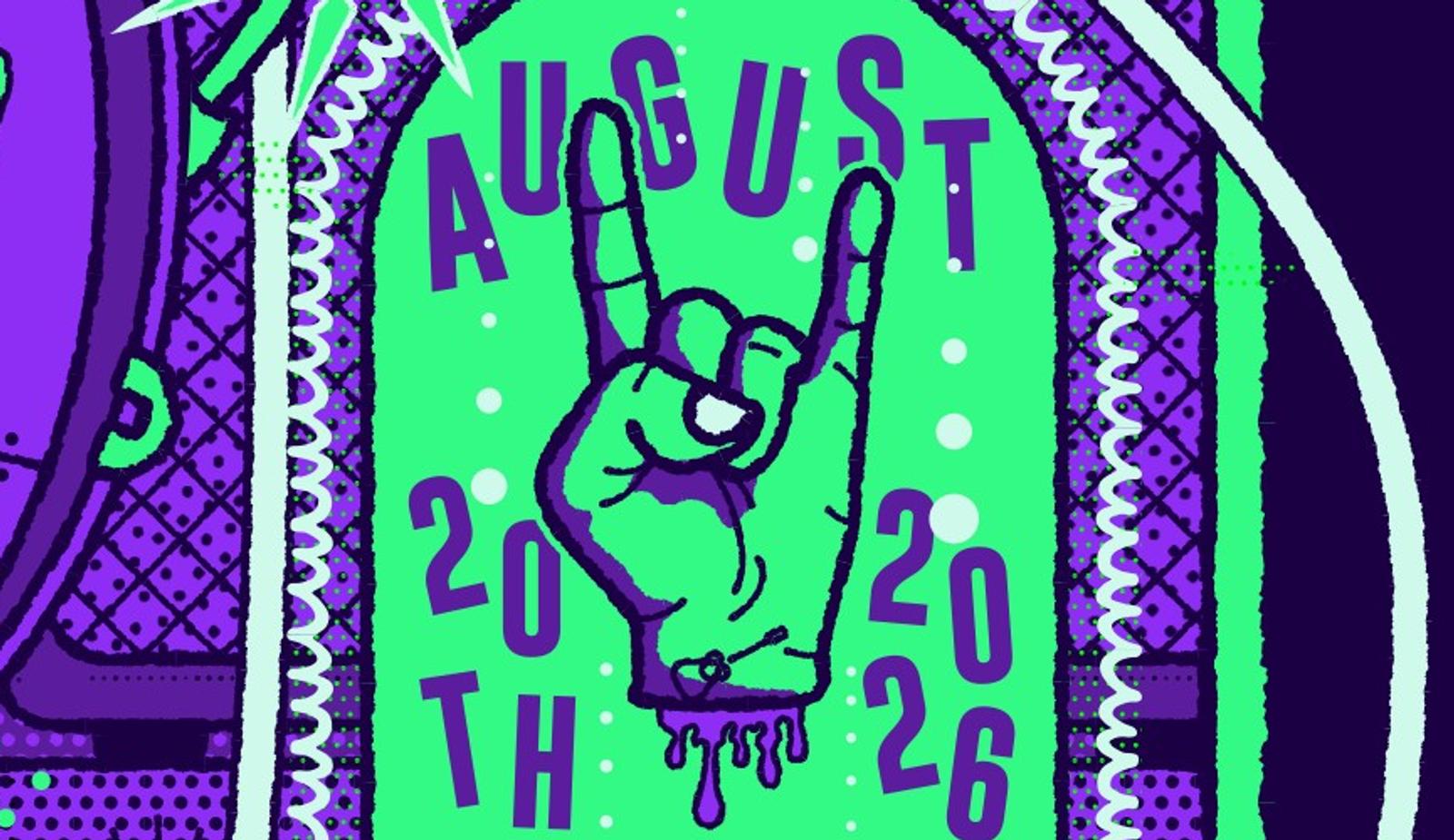 Close-up: August 20th, 2026, around a hand throwing horns