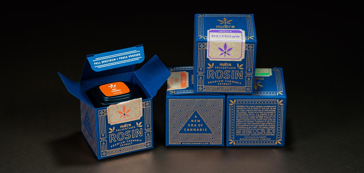 nuEra rosin concentrate boxes on a dark background