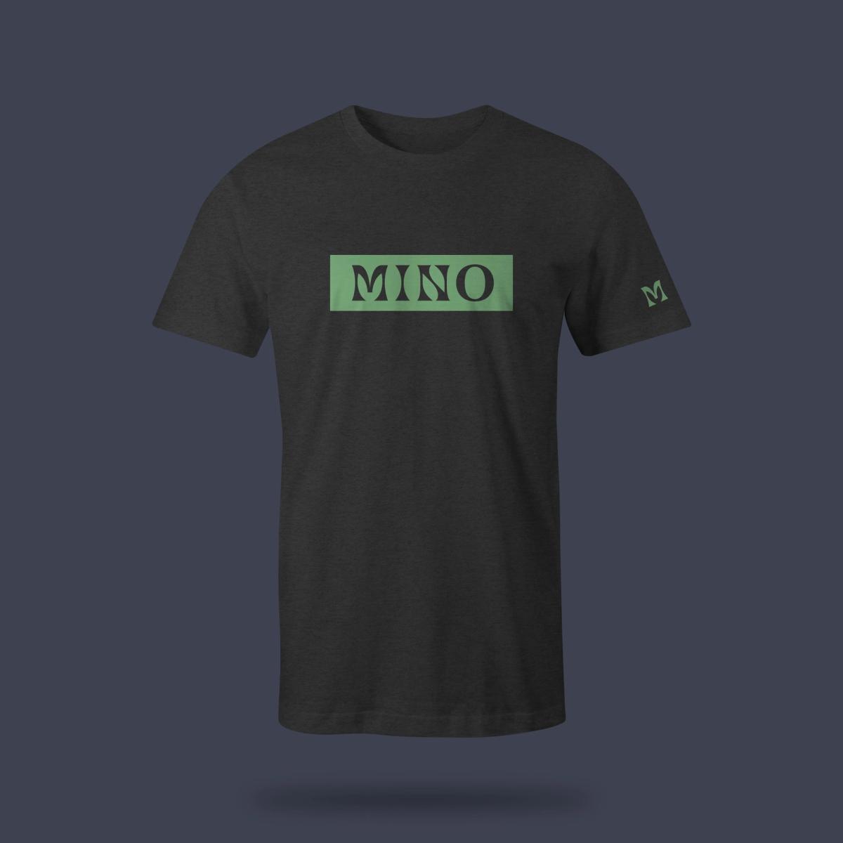 Black tee with the boxed MINO wordmark