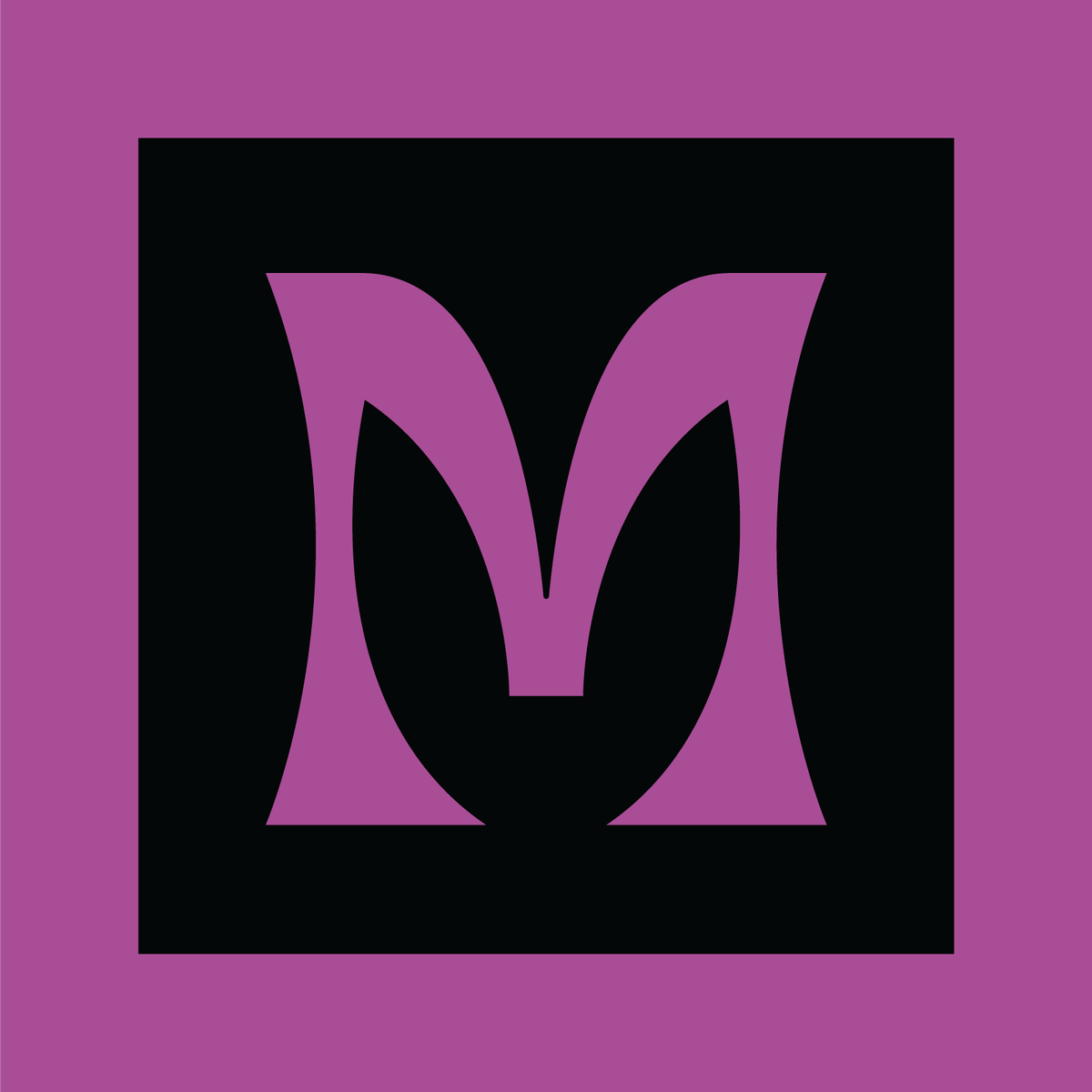 Violet M mark on black