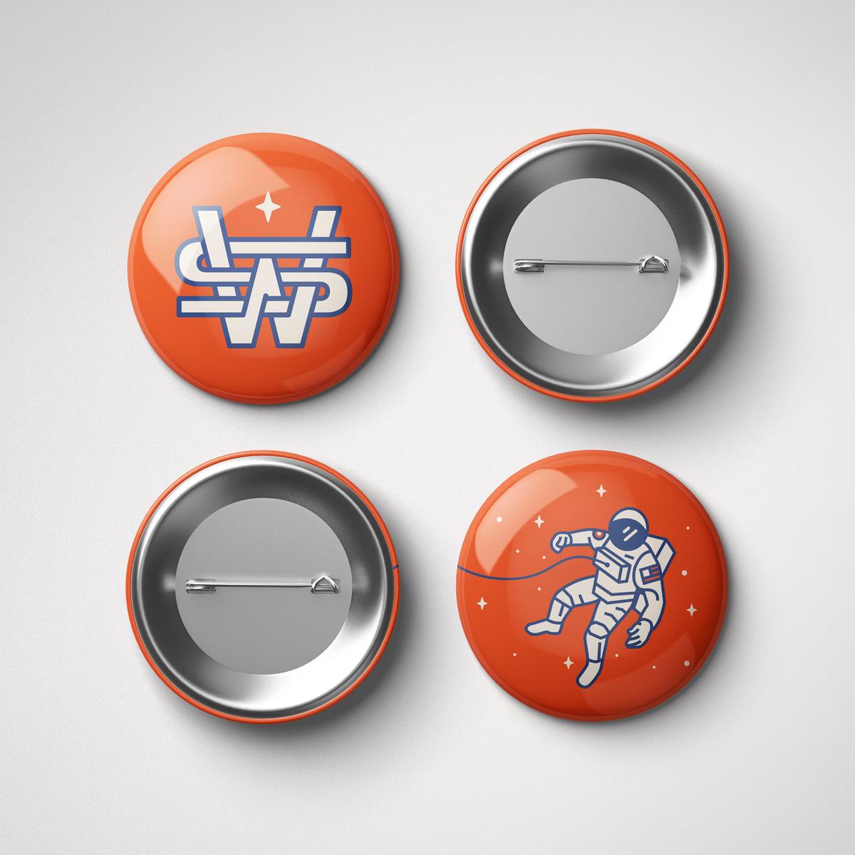 SpaceWalker pin-back buttons